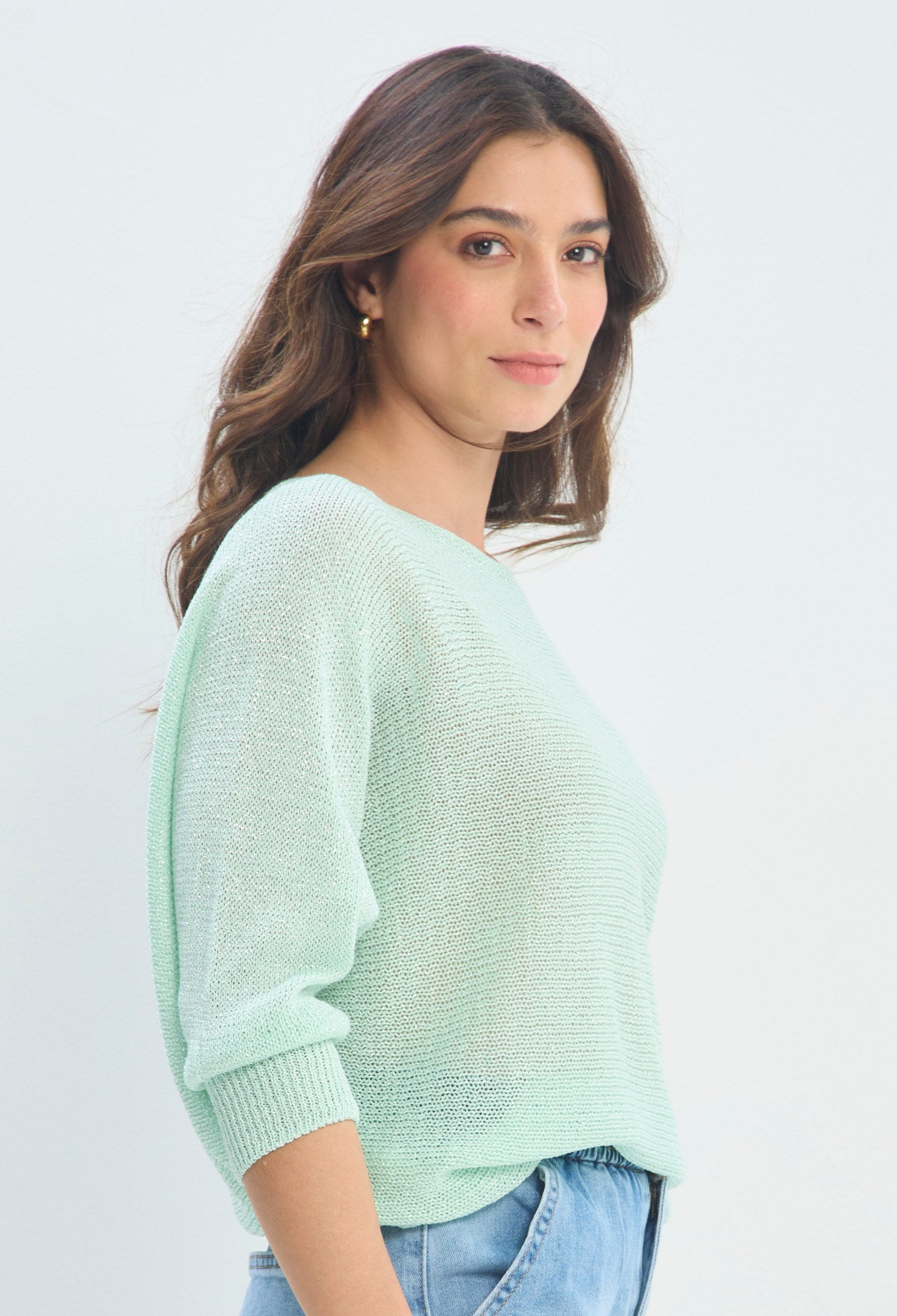 Blusa Tejida Calada Espalda verde menta BYBLA