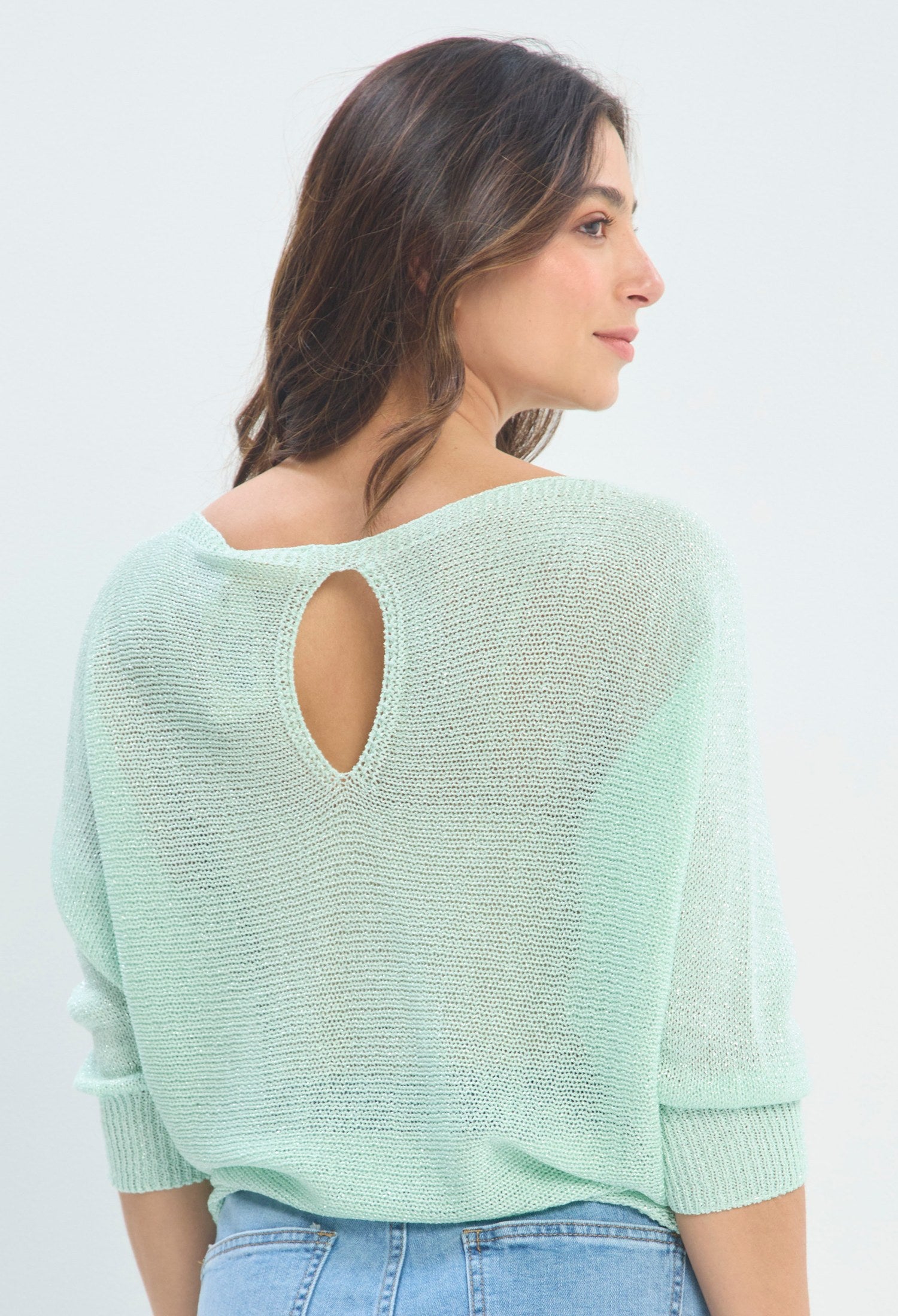 Blusa Tejida Calada Espalda verde menta BYBLA
