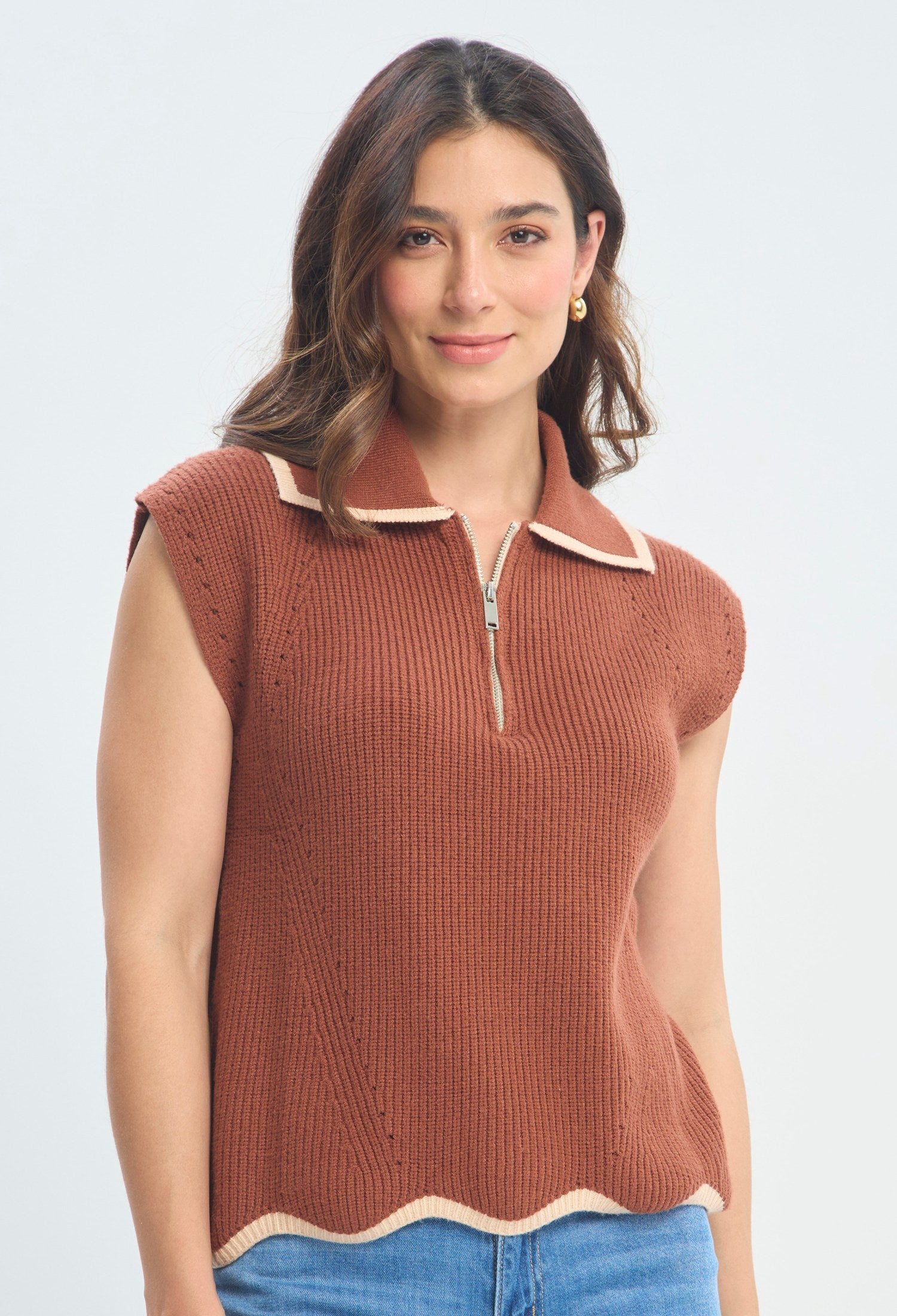 Blusa Tejida Cuello Cierre canela sale BYBLA - vista 5
