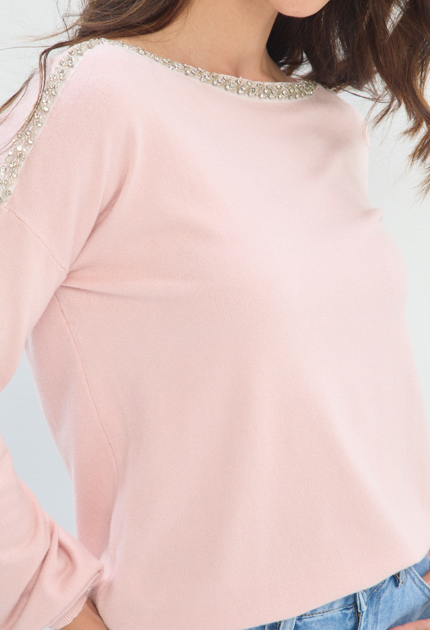 Blusa Tejida Cuello Con Pedrería rosa palo sale BYBLA - vista 4