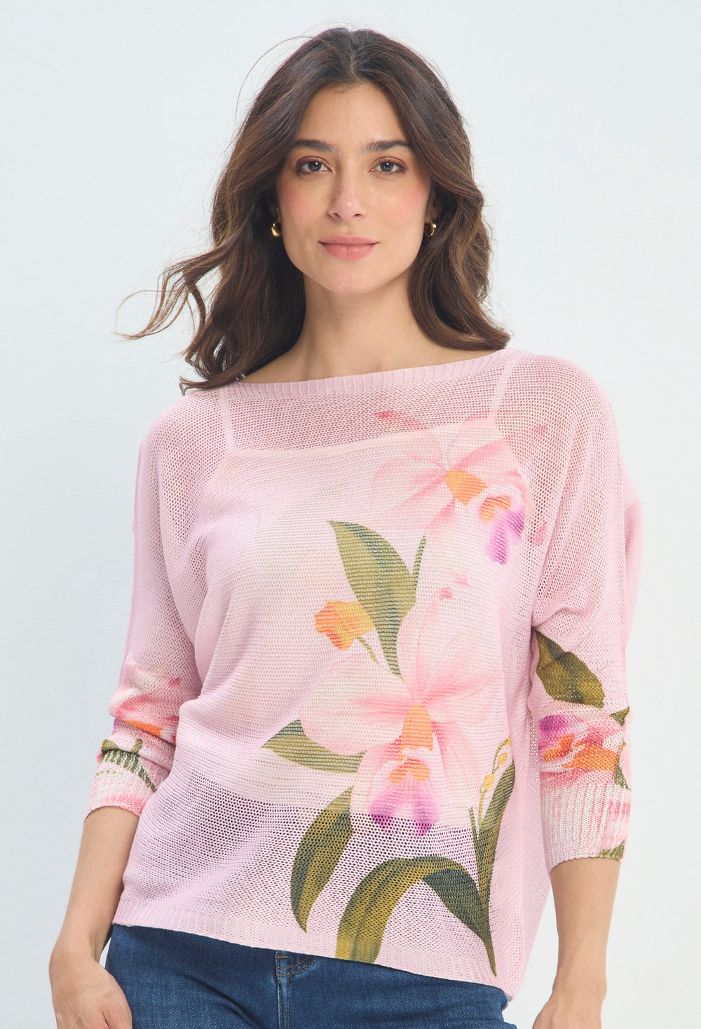 Blusa Tejida Estampado Floral rosa cuarzo BYBLA