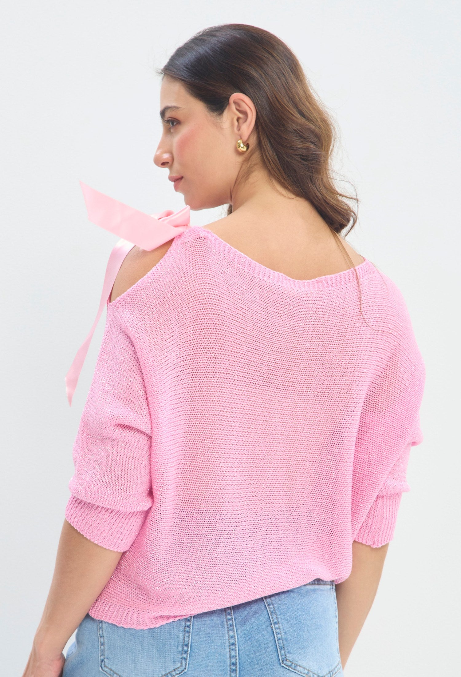Blusa Tejida Hombro Descubierto rosa chicle BYBLA - vista 3
