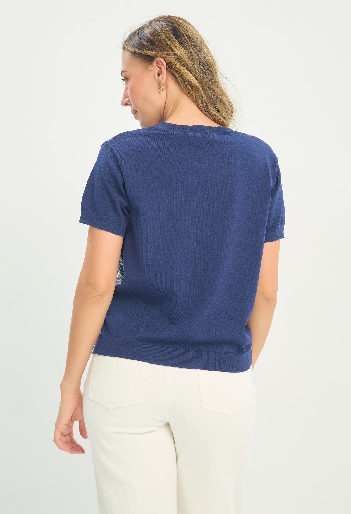 Blusa Tejida Lentejuelas Azul Oscuro BYBLA - vista 2