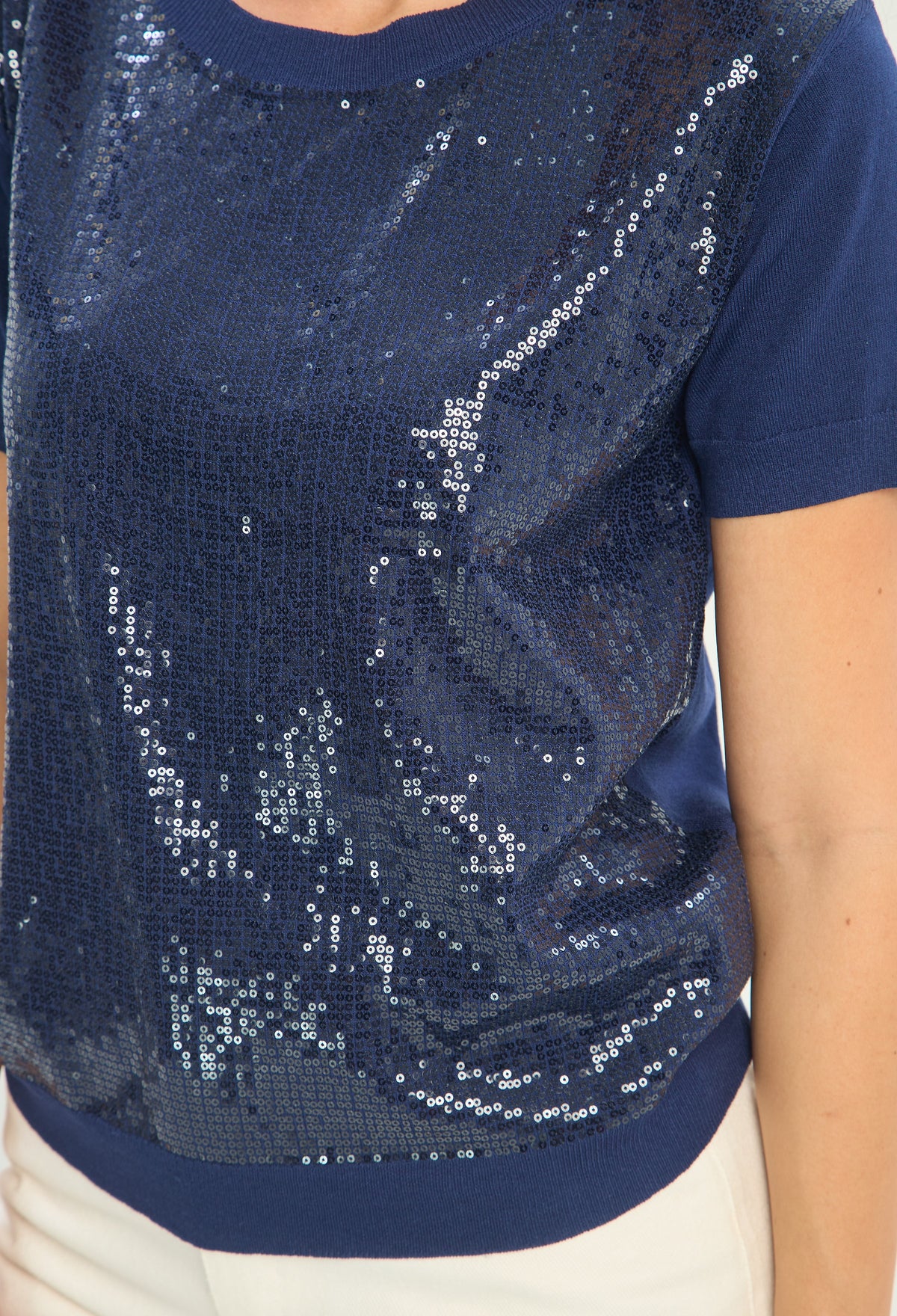 Blusa Tejida Lentejuelas Azul Oscuro BYBLA - vista 4