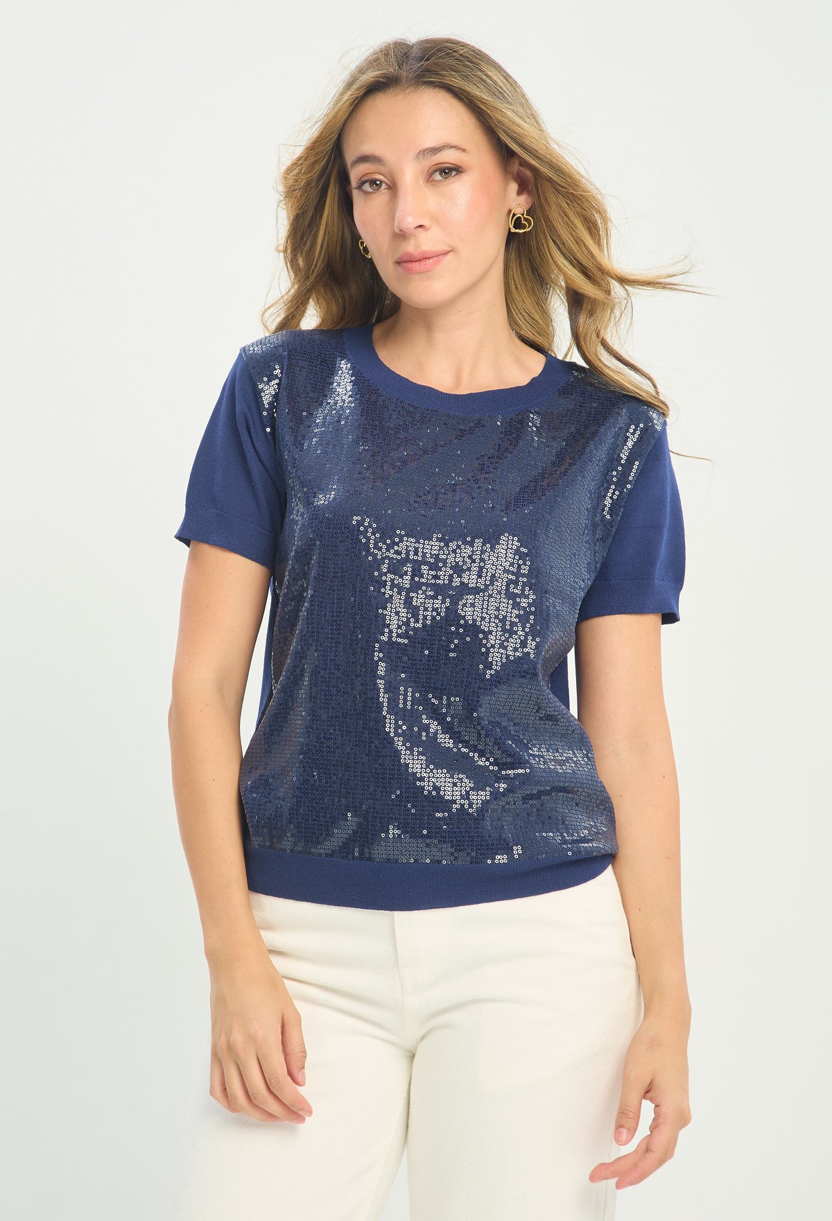 Blusa Tejida Lentejuelas Azul Oscuro BYBLA - vista 5