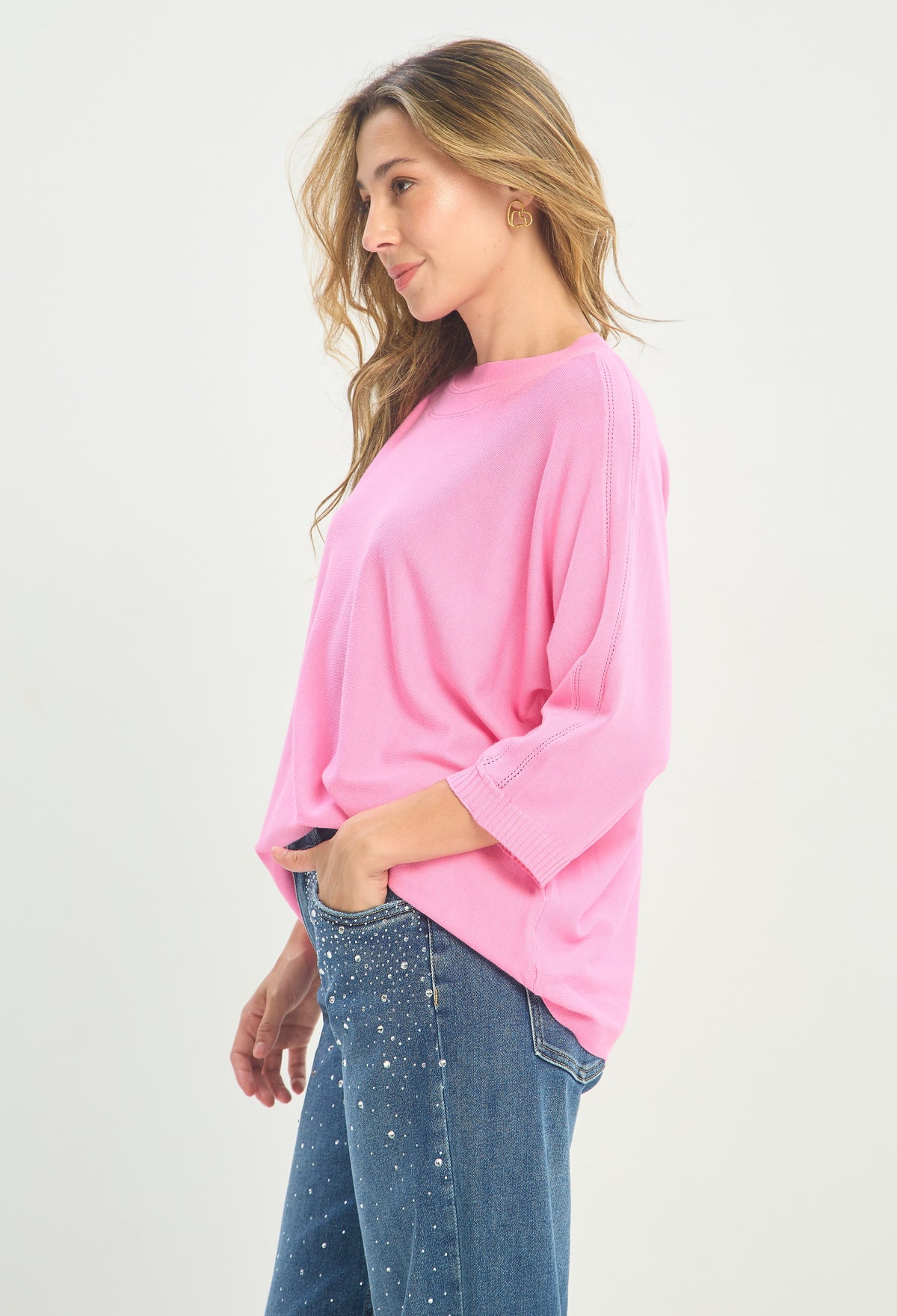Blusa Tejida Manga 3/4 Rosa Chicle BYBLA - vista 2