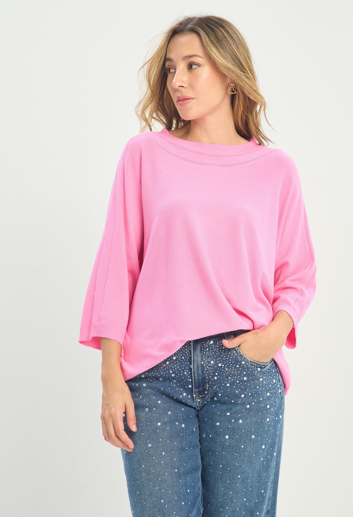 Blusa Tejida Manga 3/4 Rosa Chicle BYBLA - vista 6