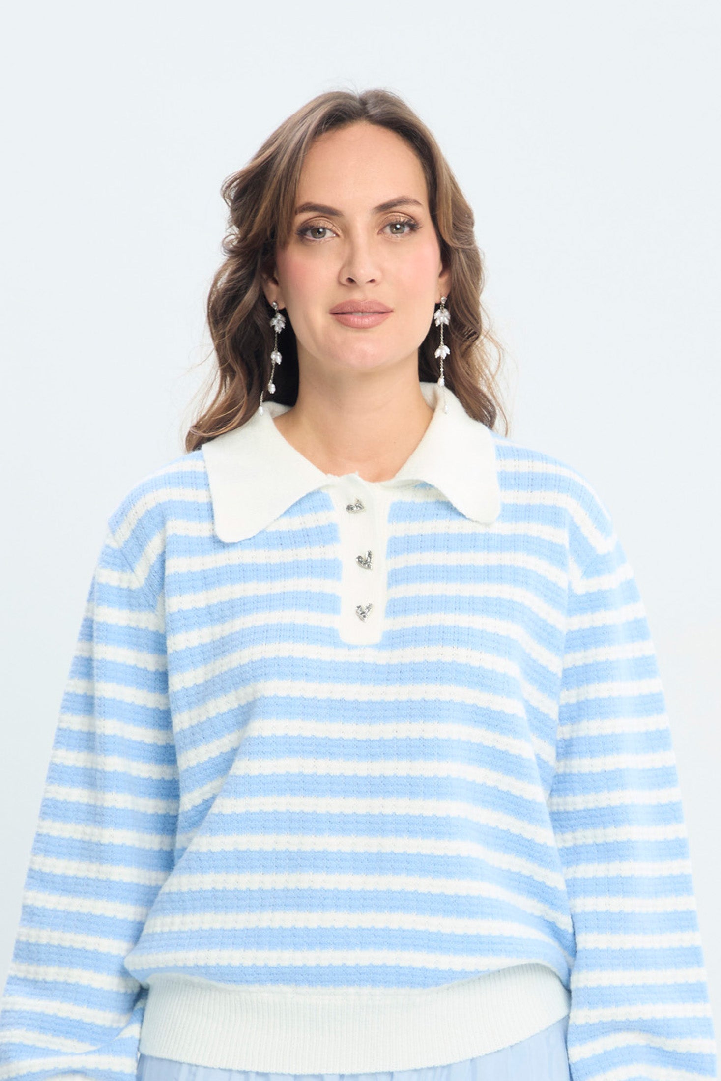 Sweater Tejido a Rayas con Cuello NEW