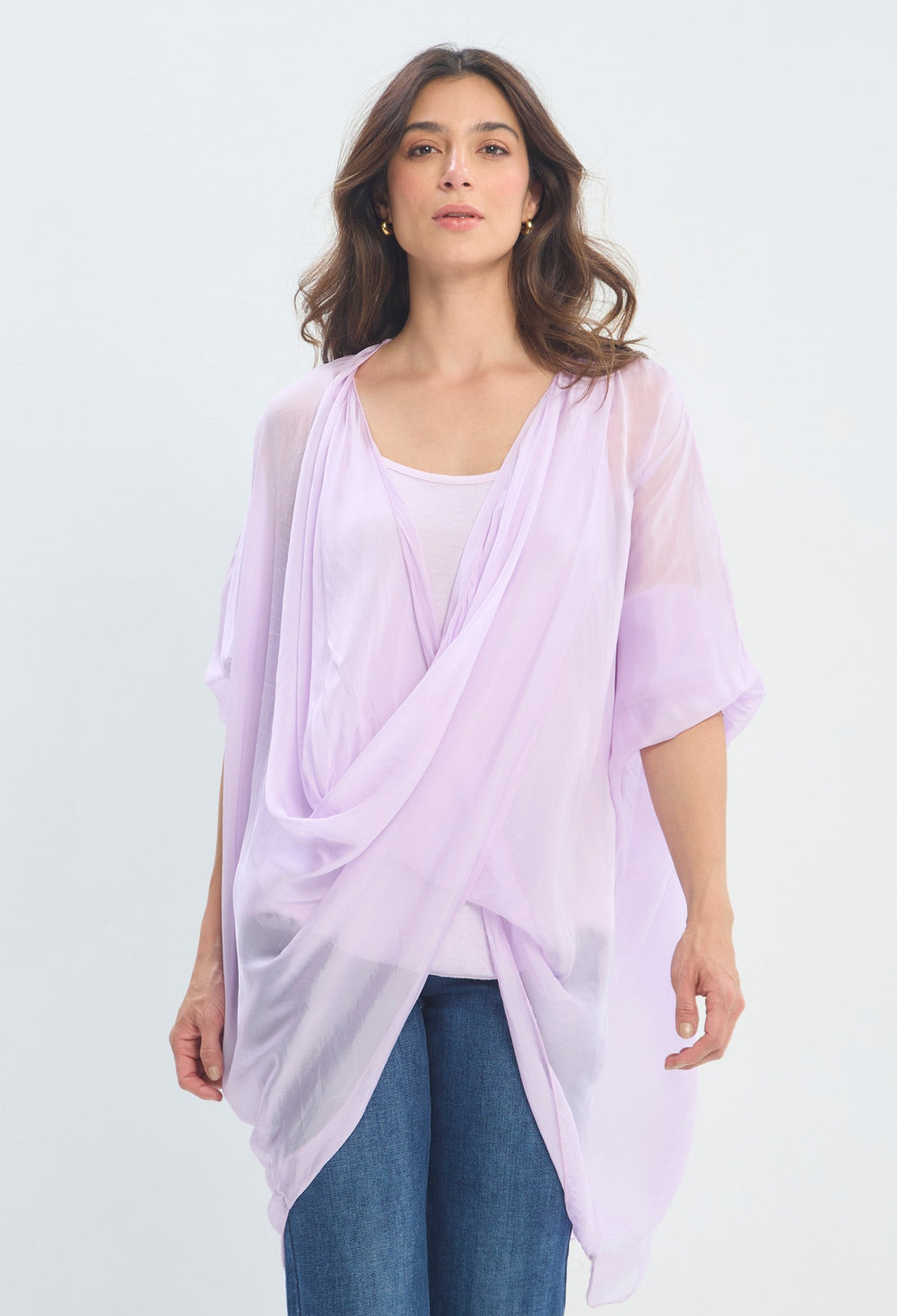 Blusa Vaporosa Drapeado Frontal lila sale BYBLA