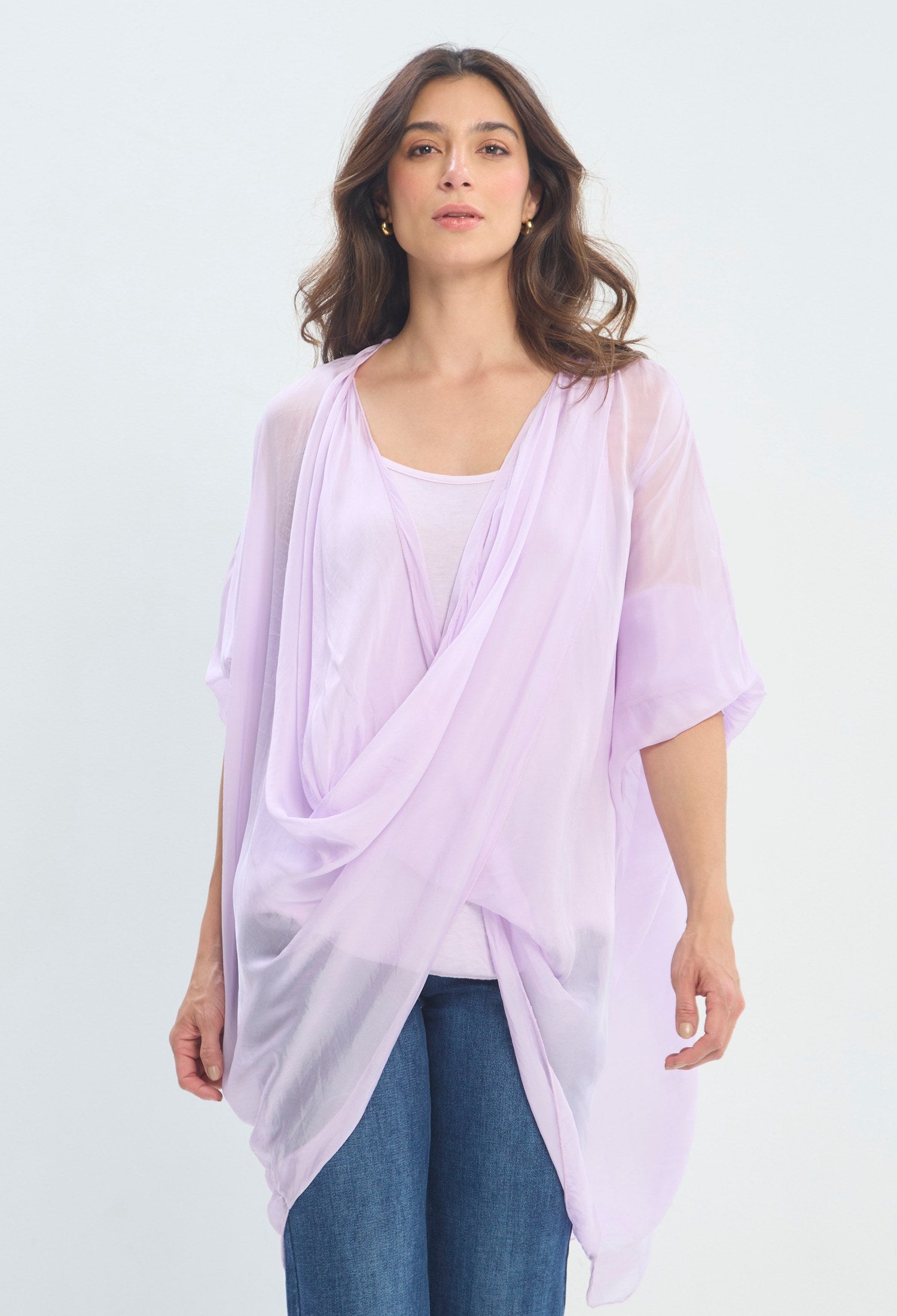 Blusa Vaporosa Drapeado Frontal lila sale BYBLA
