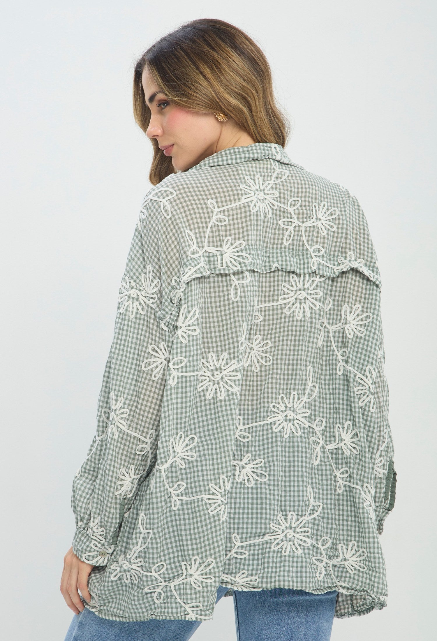 Blusa Bordado Cuadros Verde verde BYBLA Colombia - vista 3