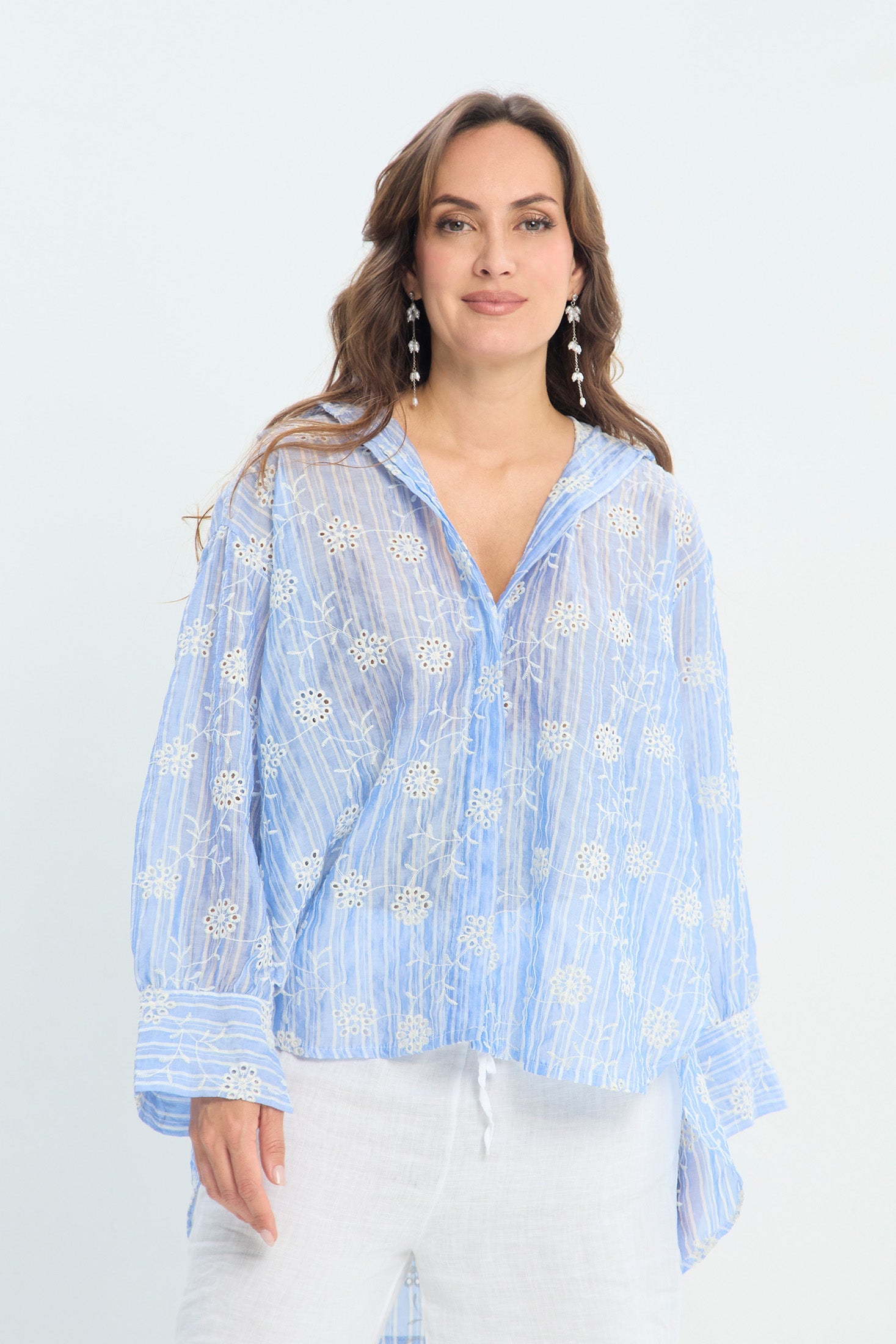 Camisa Oversize en Ojalillo a Rayas NEW