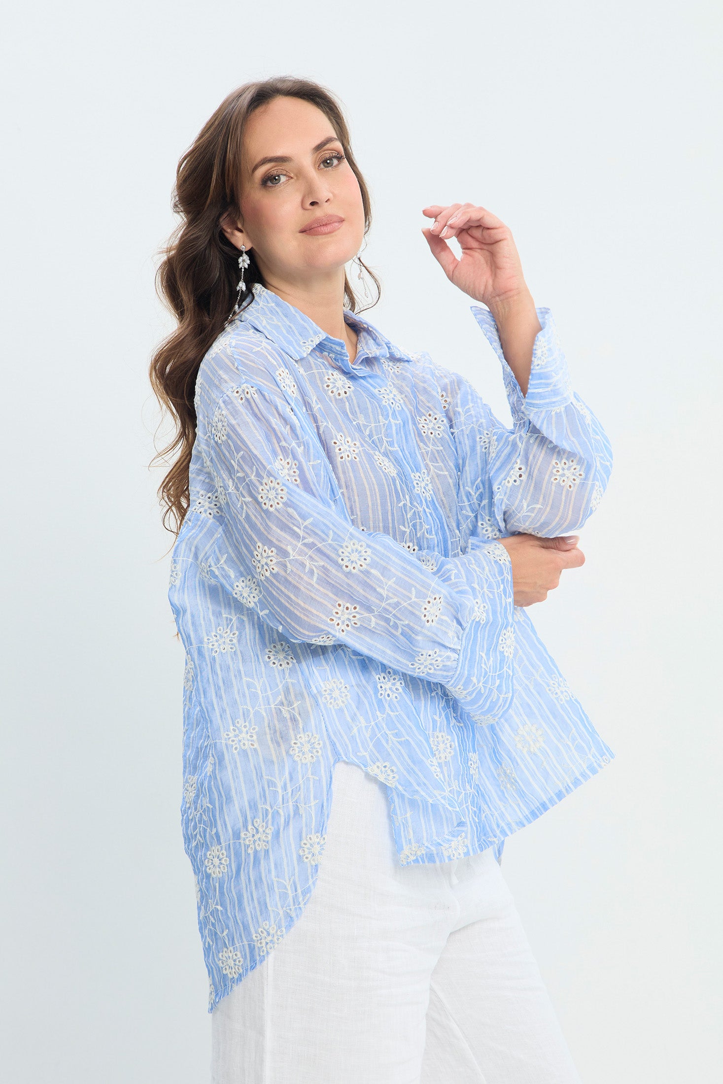 Camisa Oversize en Ojalillo a Rayas NEW