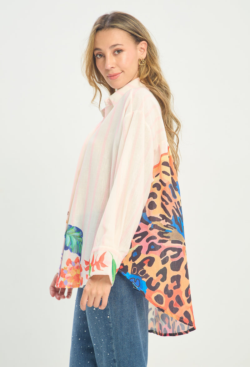 Camisa Rayas Estampado Leopardo y Flores BYBLA - vista 2
