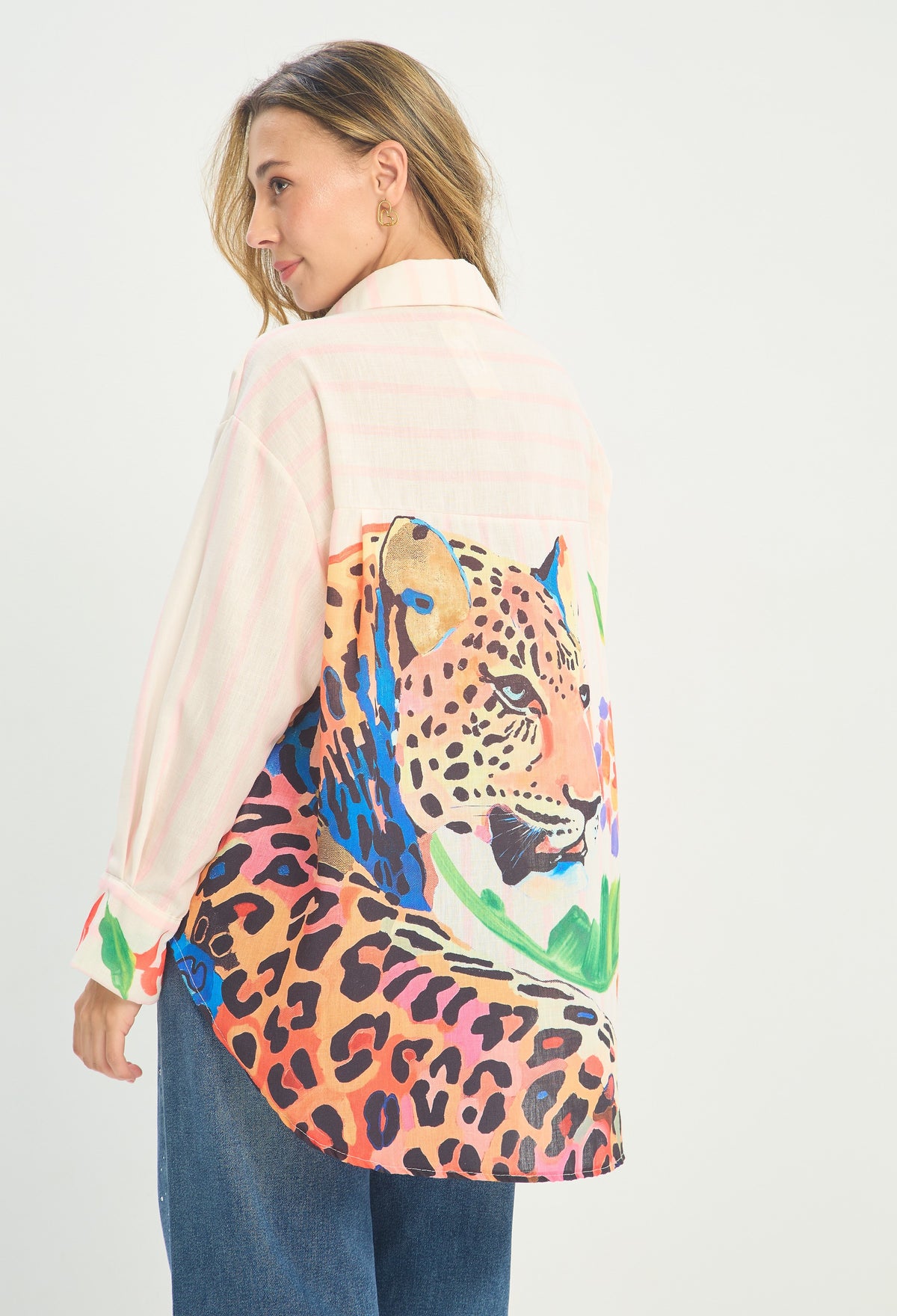 Camisa Rayas Estampado Leopardo y Flores BYBLA - vista 3
