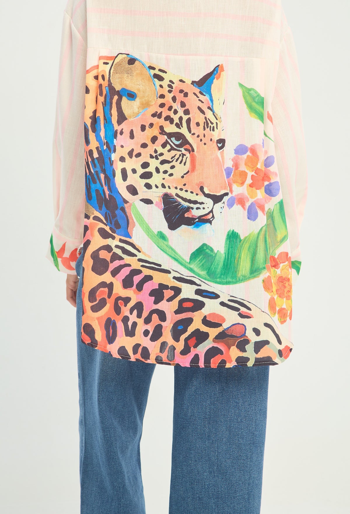 Camisa Rayas Estampado Leopardo y Flores BYBLA - vista 4
