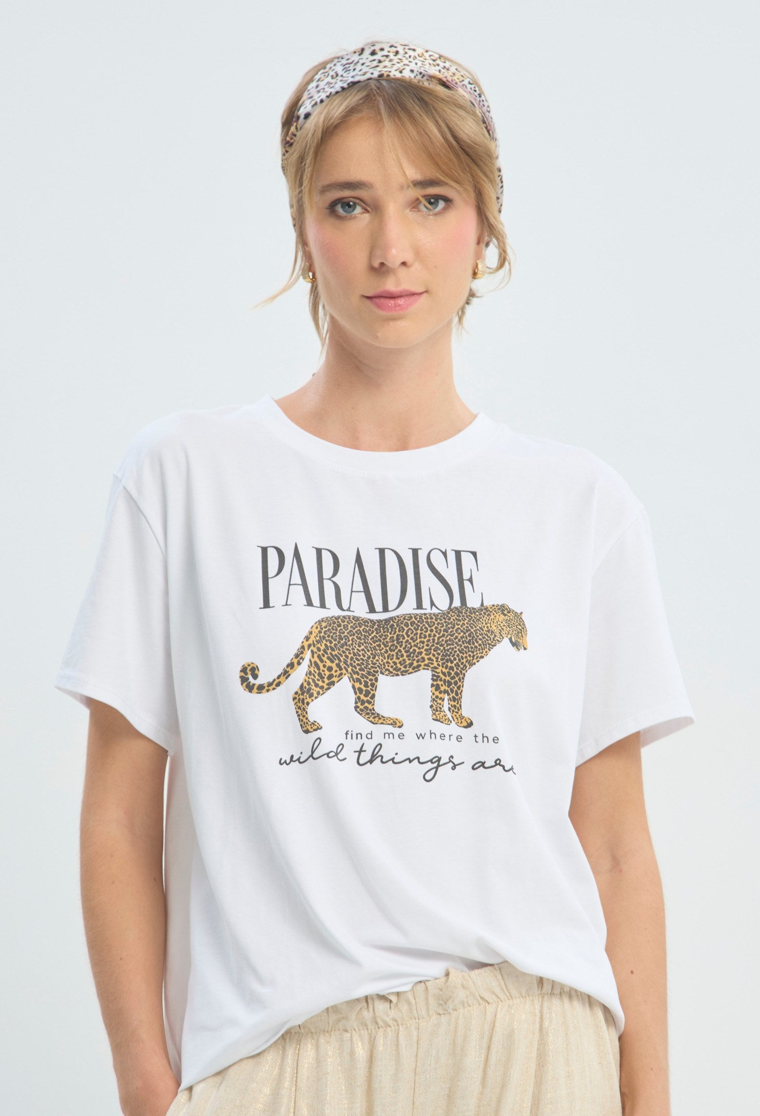 Camiseta blanca con estampado de leopardo Paradise BYBLA - vista 2