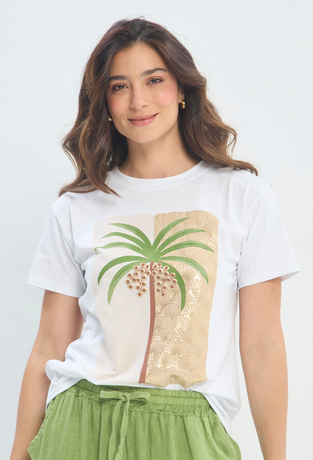 Camiseta Estampado Palmera Dorada blanco BYBLA
