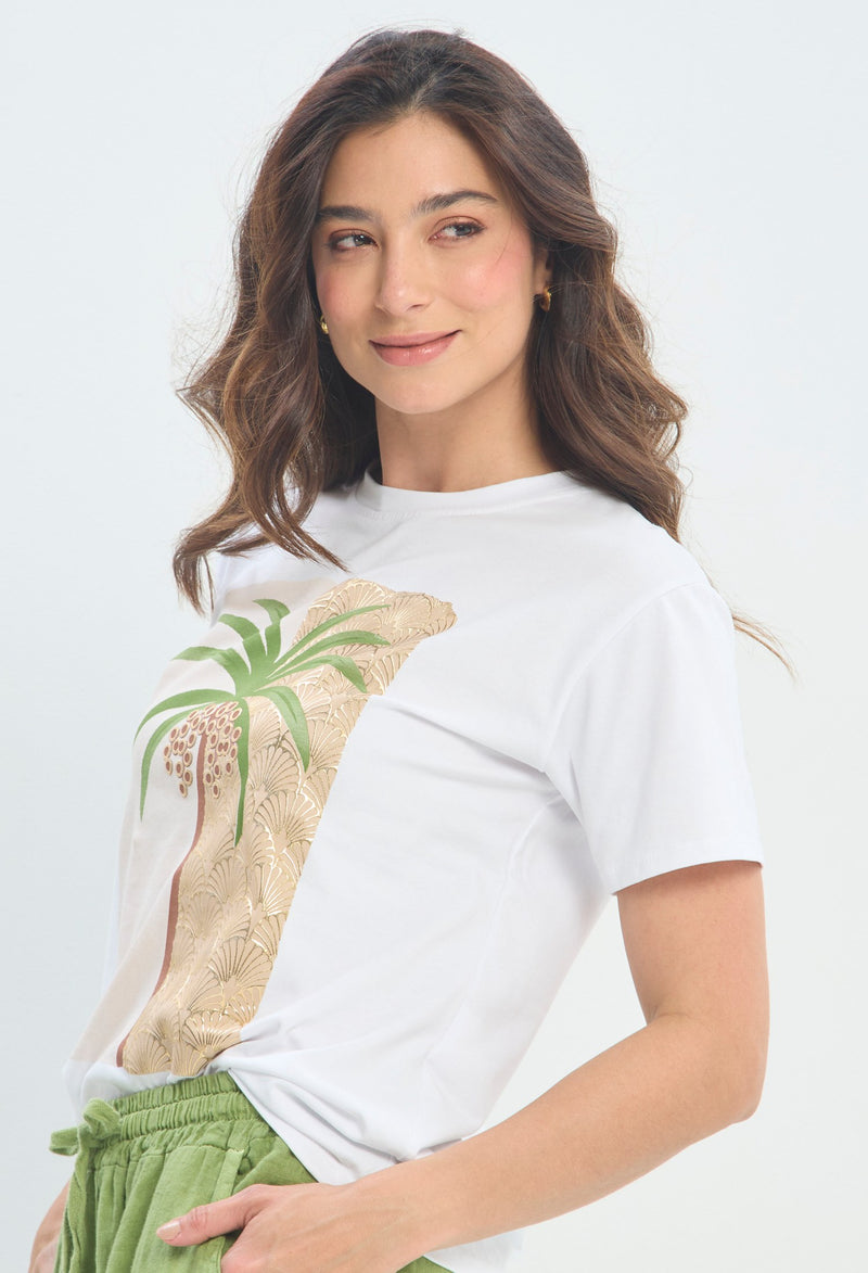 Camiseta Estampado Palmera Dorada blanco BYBLA - vista 2