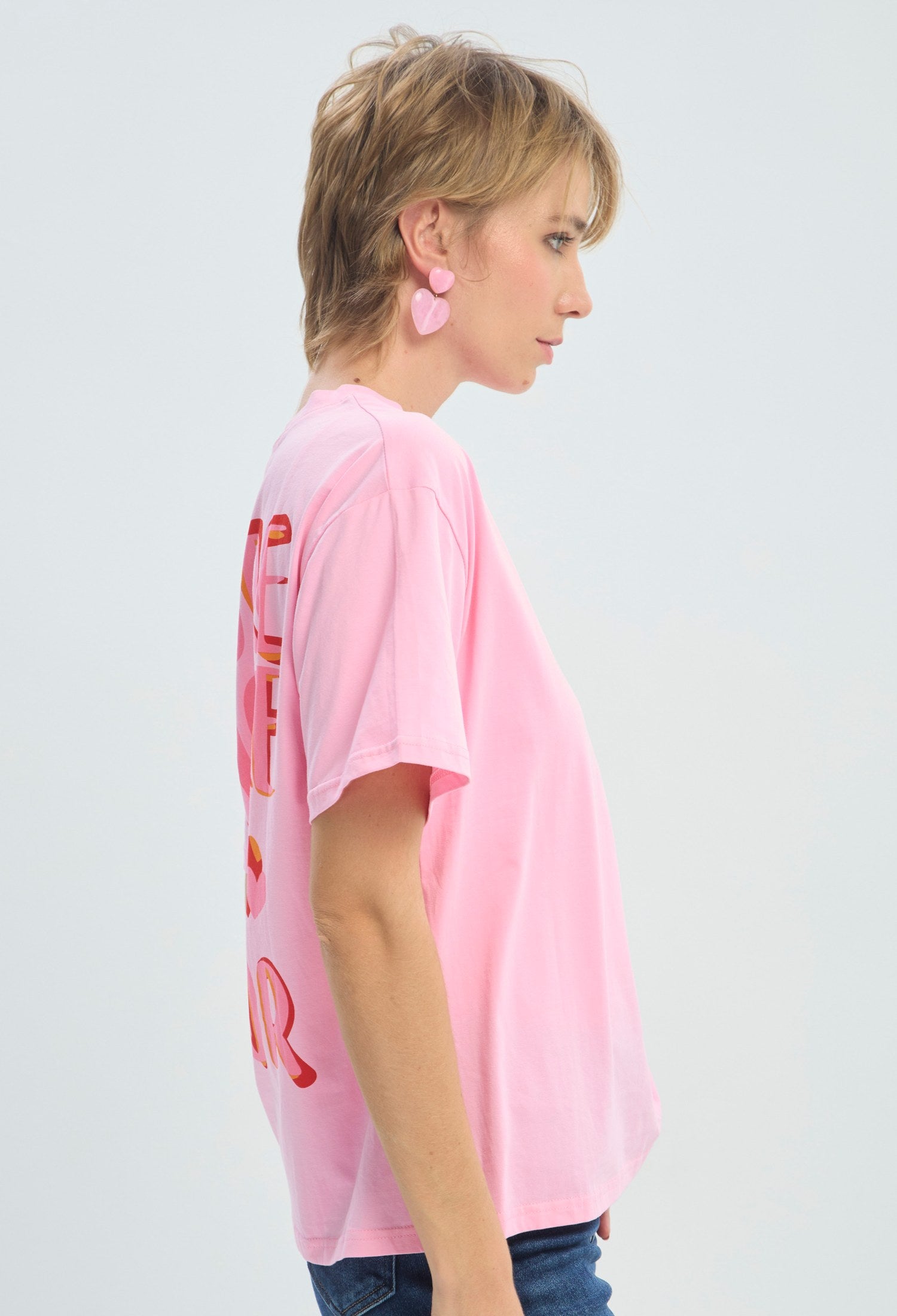 Camiseta rosa con mensaje More Amore Por Favor BYBLA - vista 2