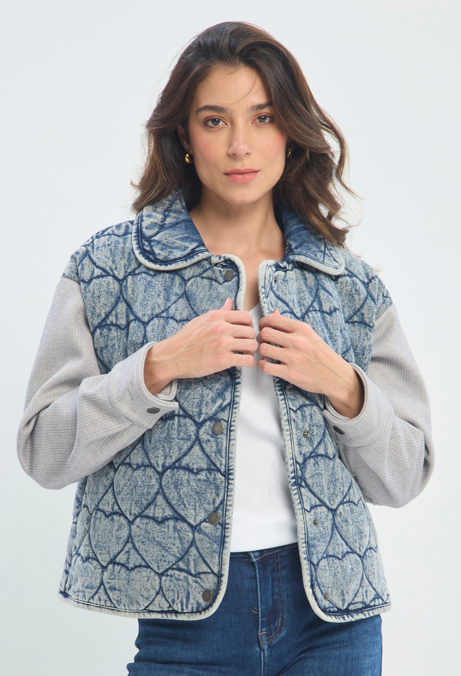 Chaqueta Acolchada Corazones azul jean sale BYBLA