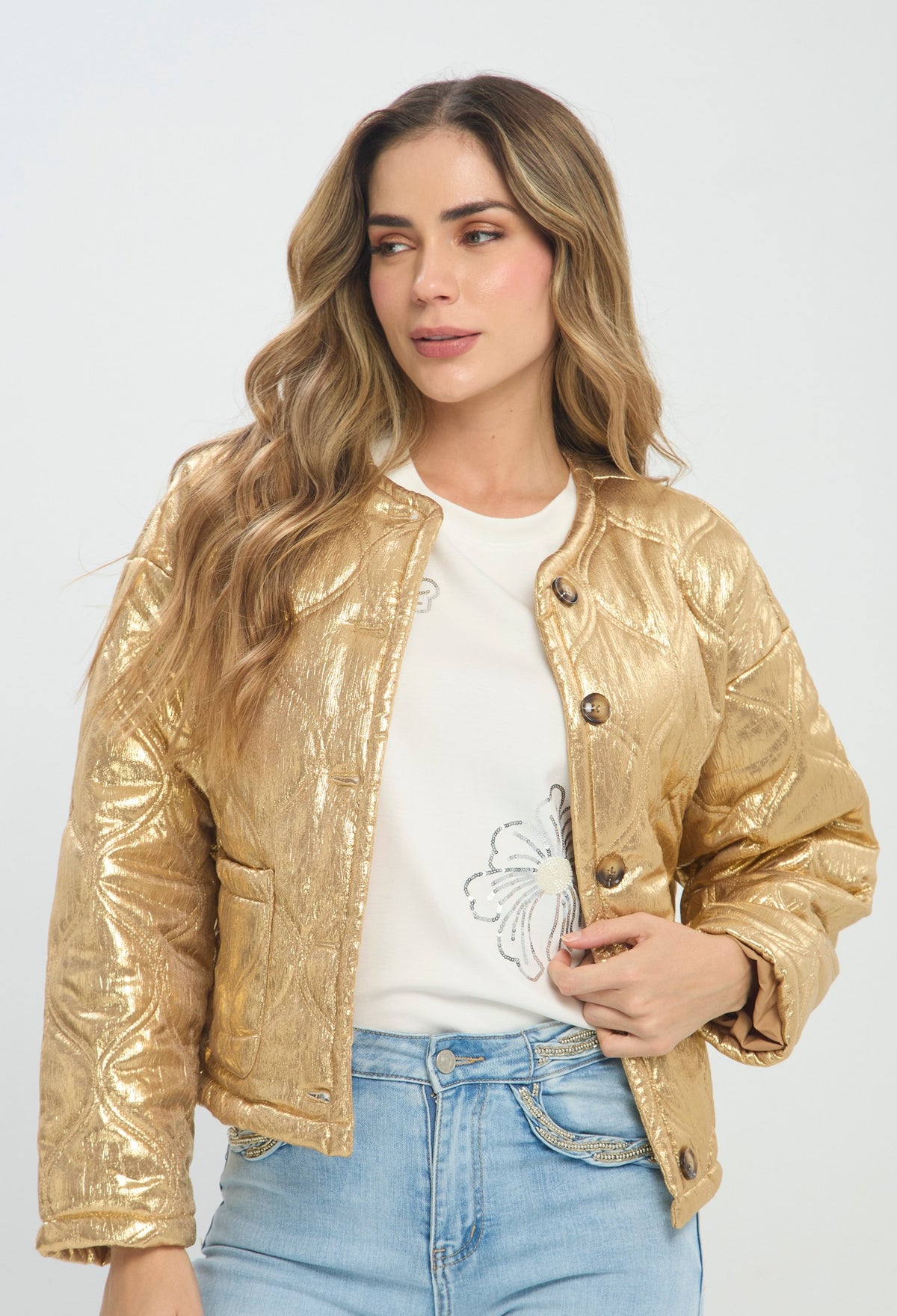 Chaqueta Acolchada Plateada