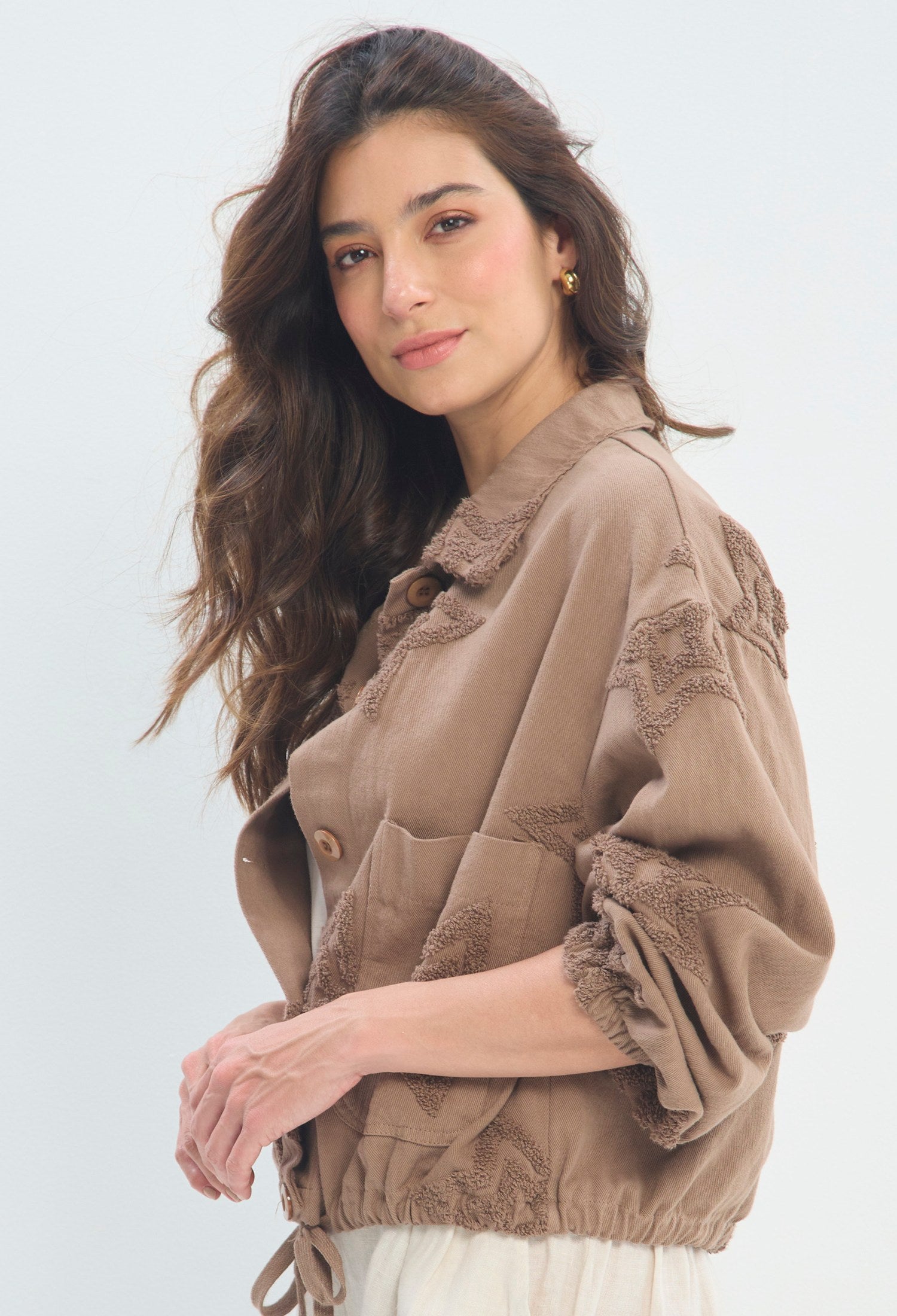 Chaqueta Bordada Estrellas marrón topo BYBLA - vista 3