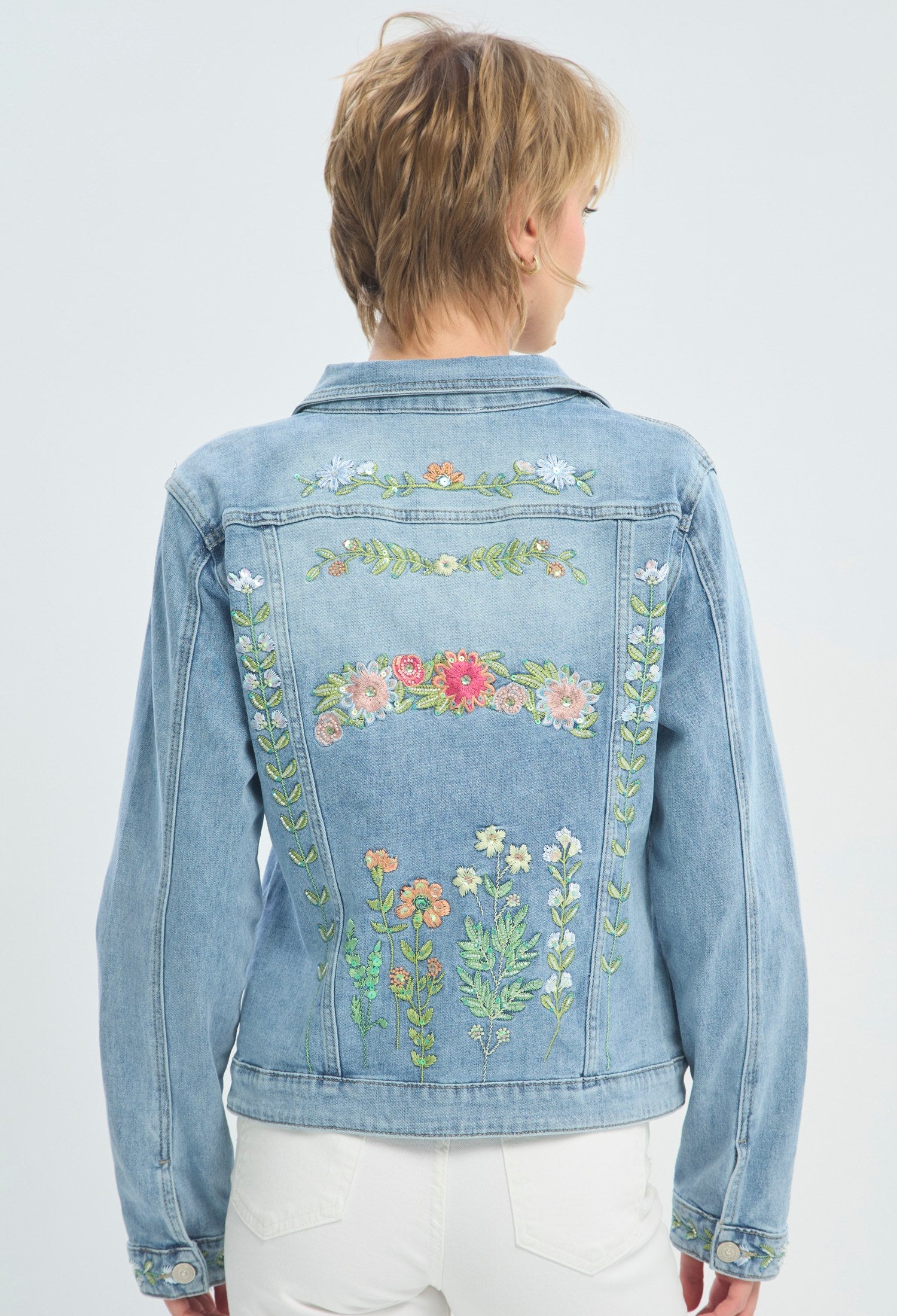 Chaqueta denim azul con flores bordadas multicolor BYBLA - vista 3