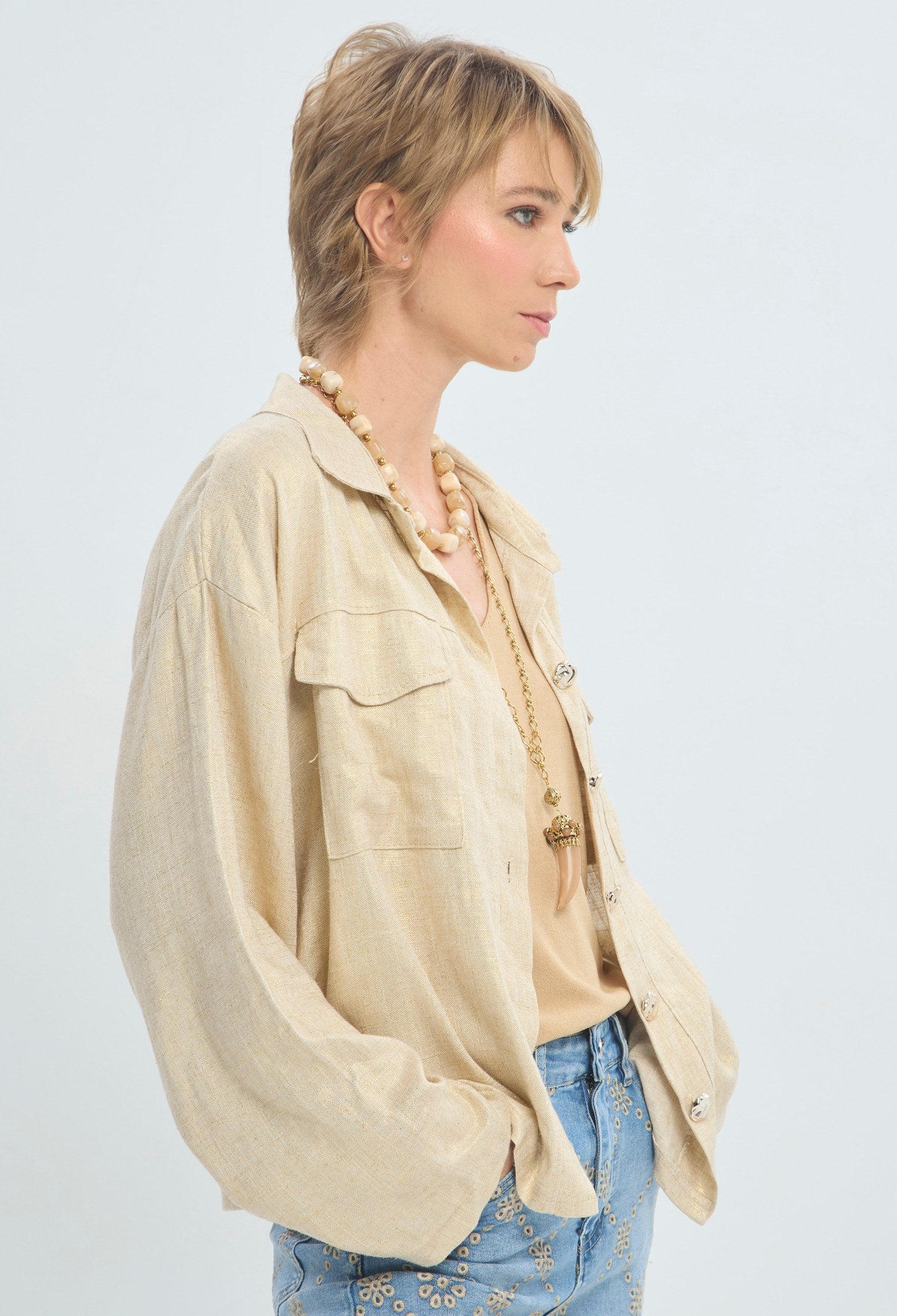 Chaqueta de lino dorado con brillo sutil BYBLA - vista 4