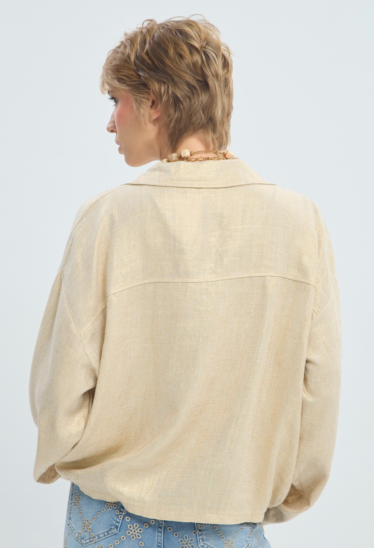 Chaqueta de lino dorado con brillo sutil BYBLA - vista 5