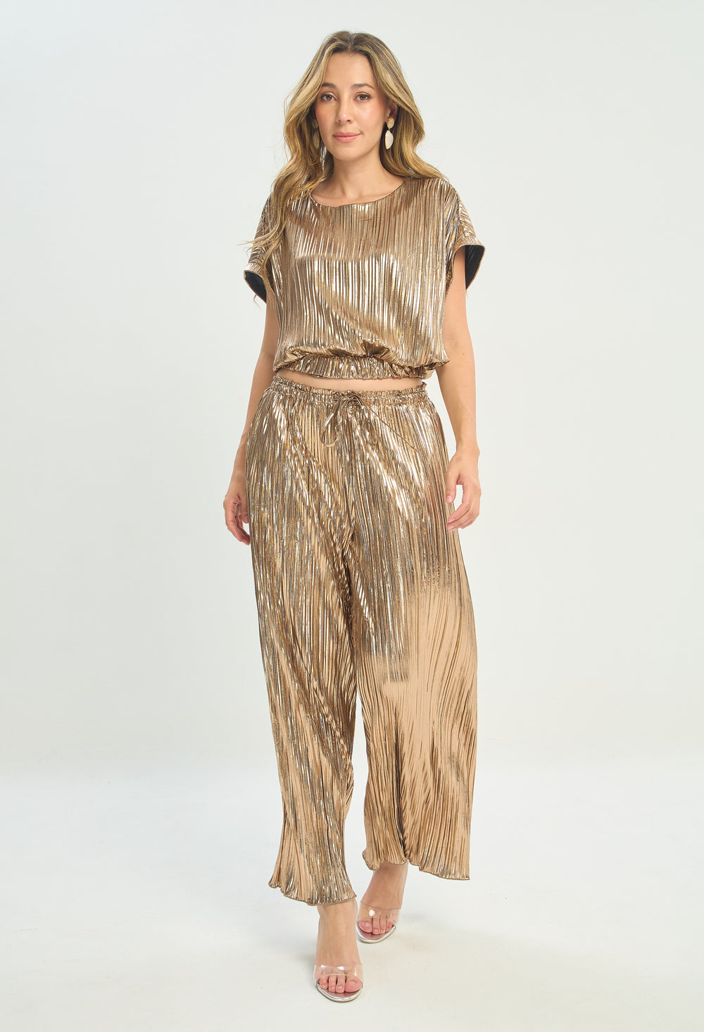Conjunto Plisado Metalizado Bronce BYBLA