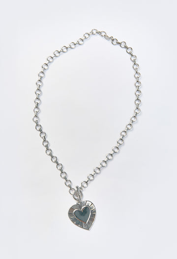Collar Dije Corazón Grabado Plateado