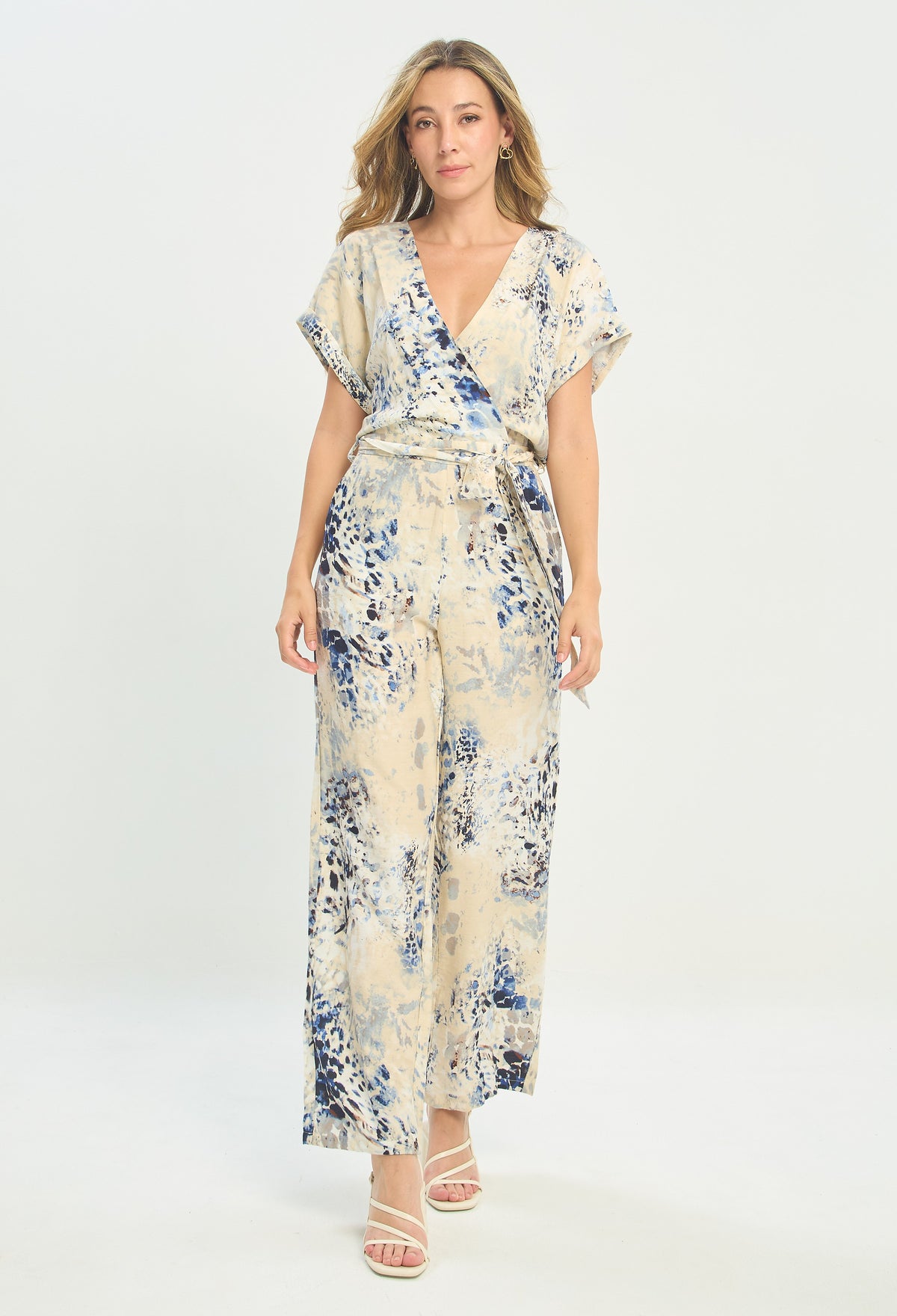 Enterizo Largo Estampado Azul y Beige BYBLA
