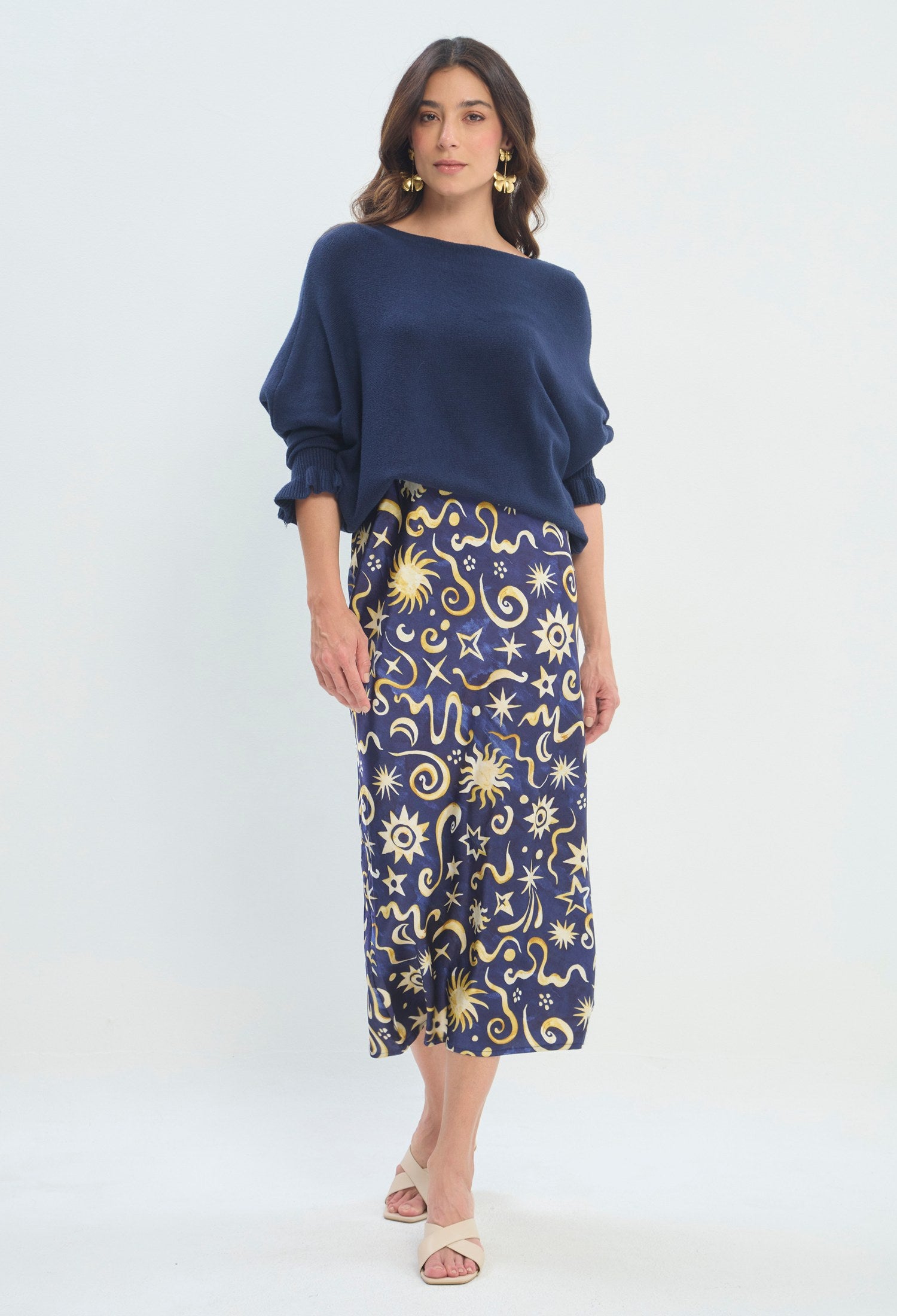 Falda Estampado Astral azul marino sale BYBLA - vista 2