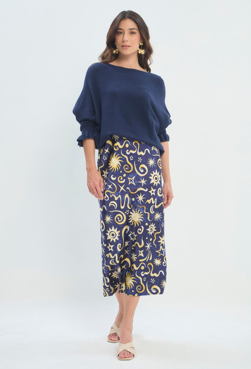 Falda Estampado Astral azul marino sale BYBLA - vista 2