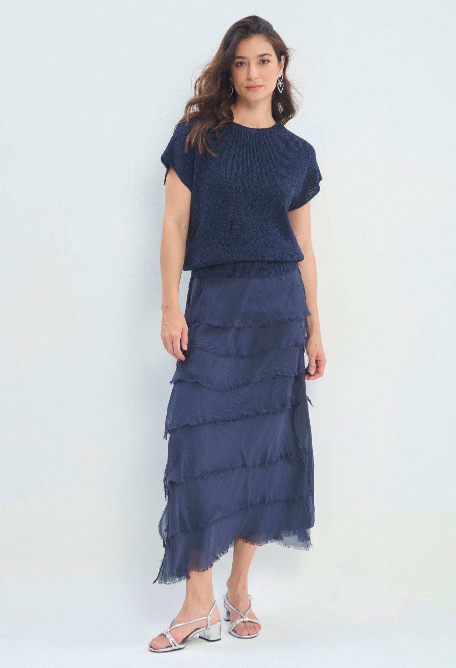 Falda Larga Capas Deshilachadas azul marino BYBLA