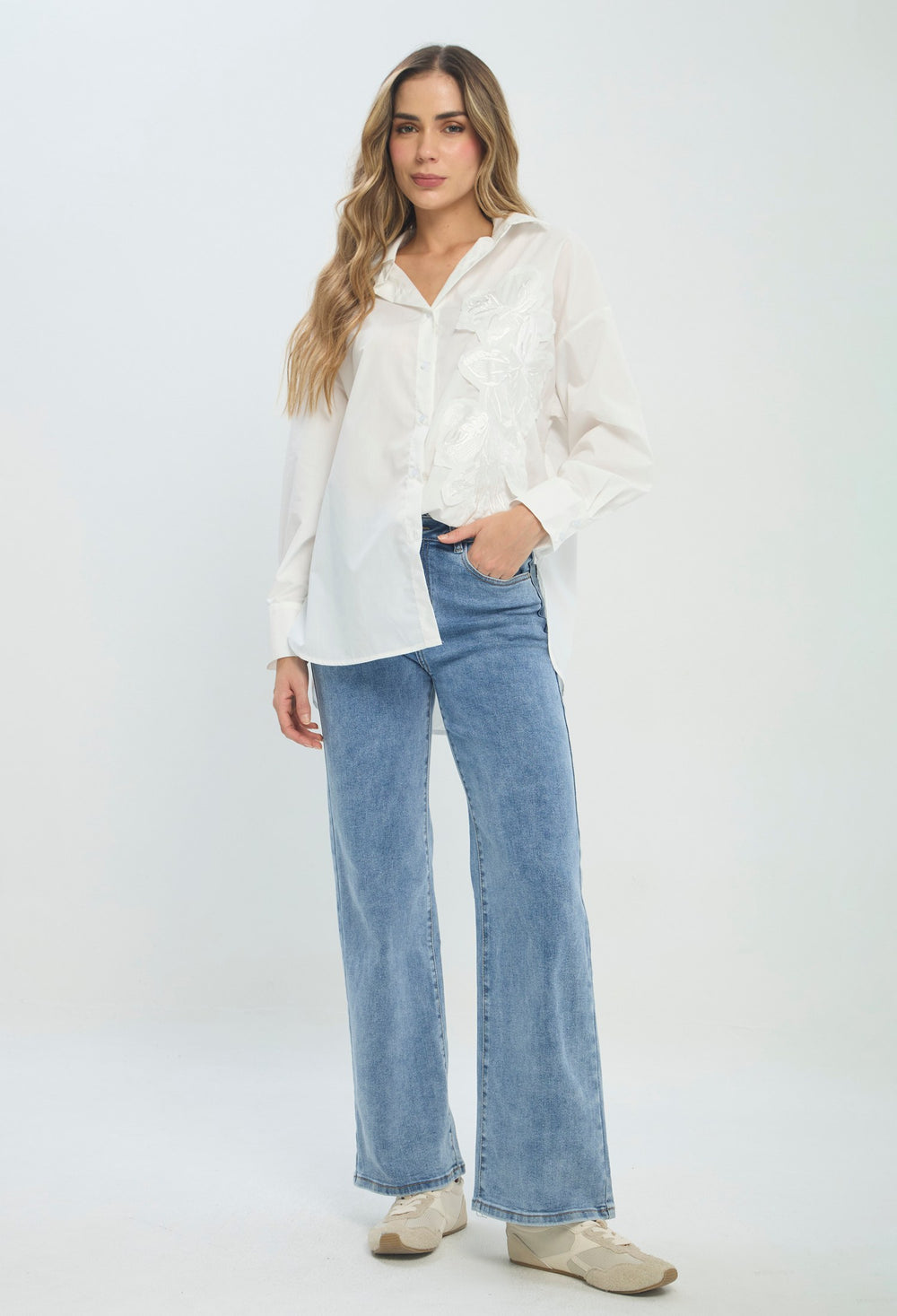 Jean wide leg azul medio tiro alto BYBLA