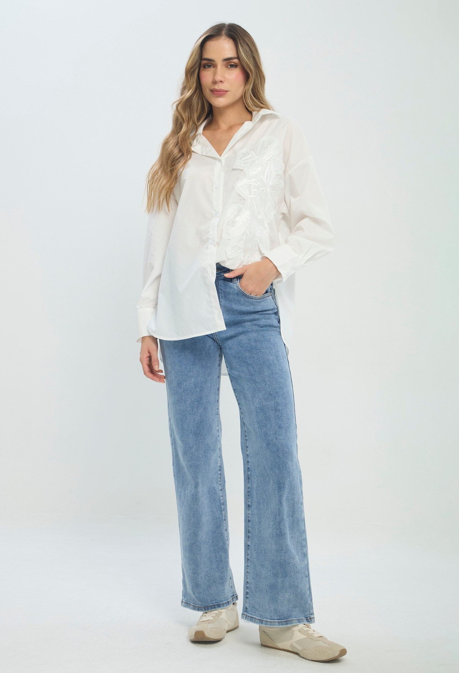 Jean wide leg azul medio tiro alto BYBLA