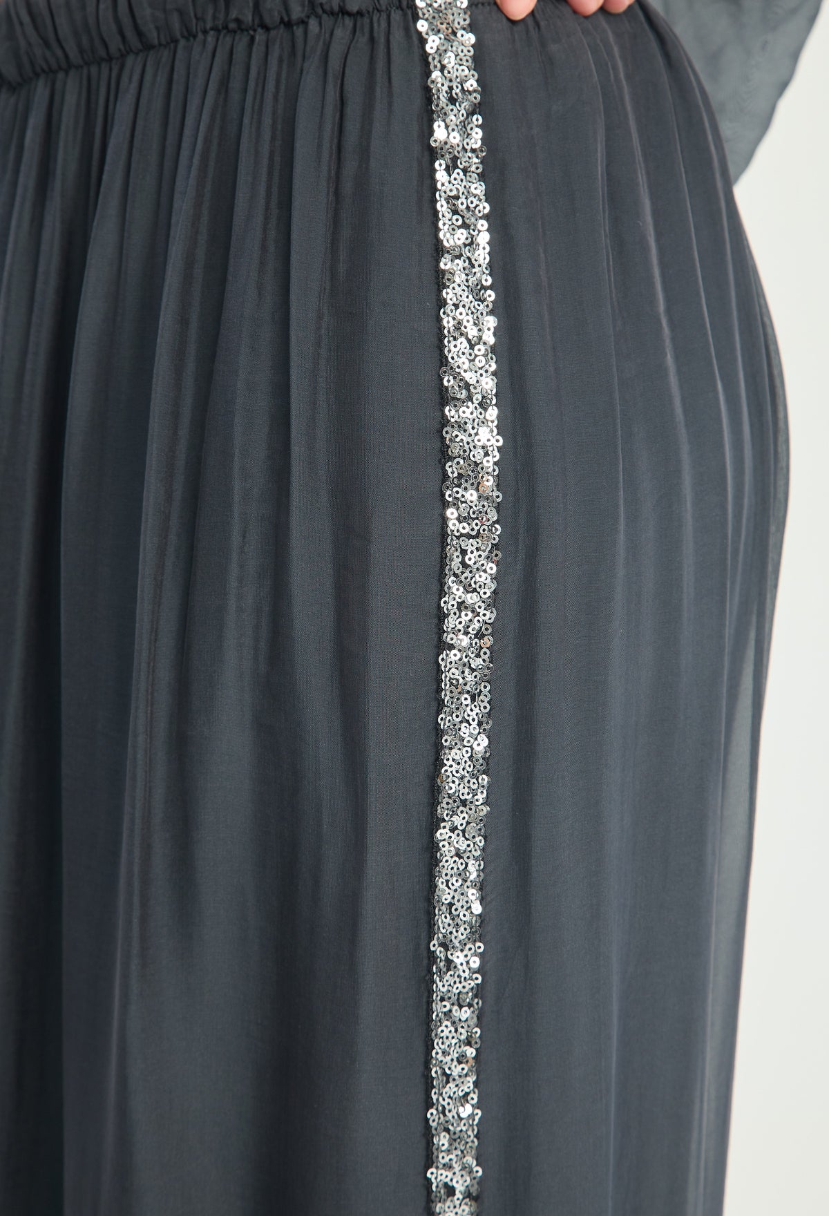 Pantalón Ancho de Seda Cintura Elástica gris grafito BYBLA