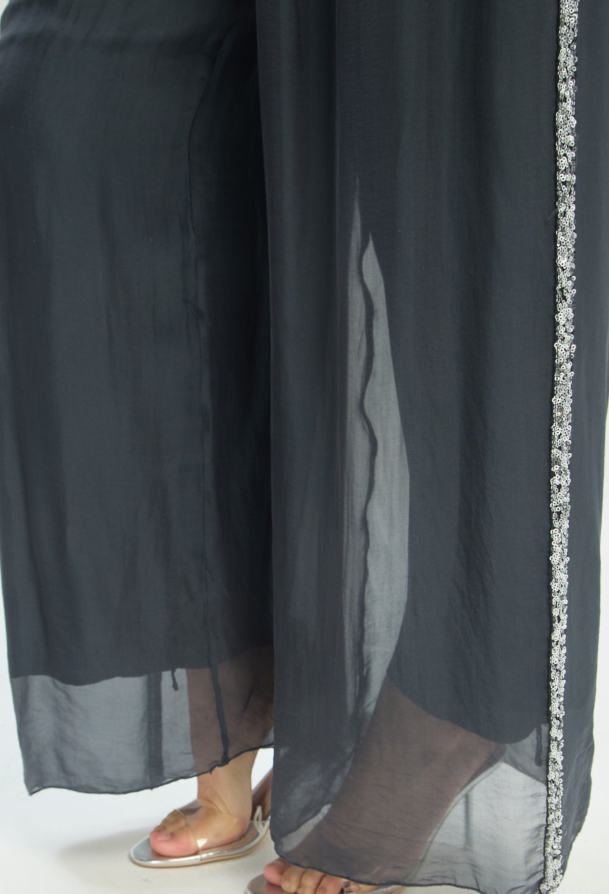 Pantalón Ancho de Seda Cintura Elástica gris grafito BYBLA