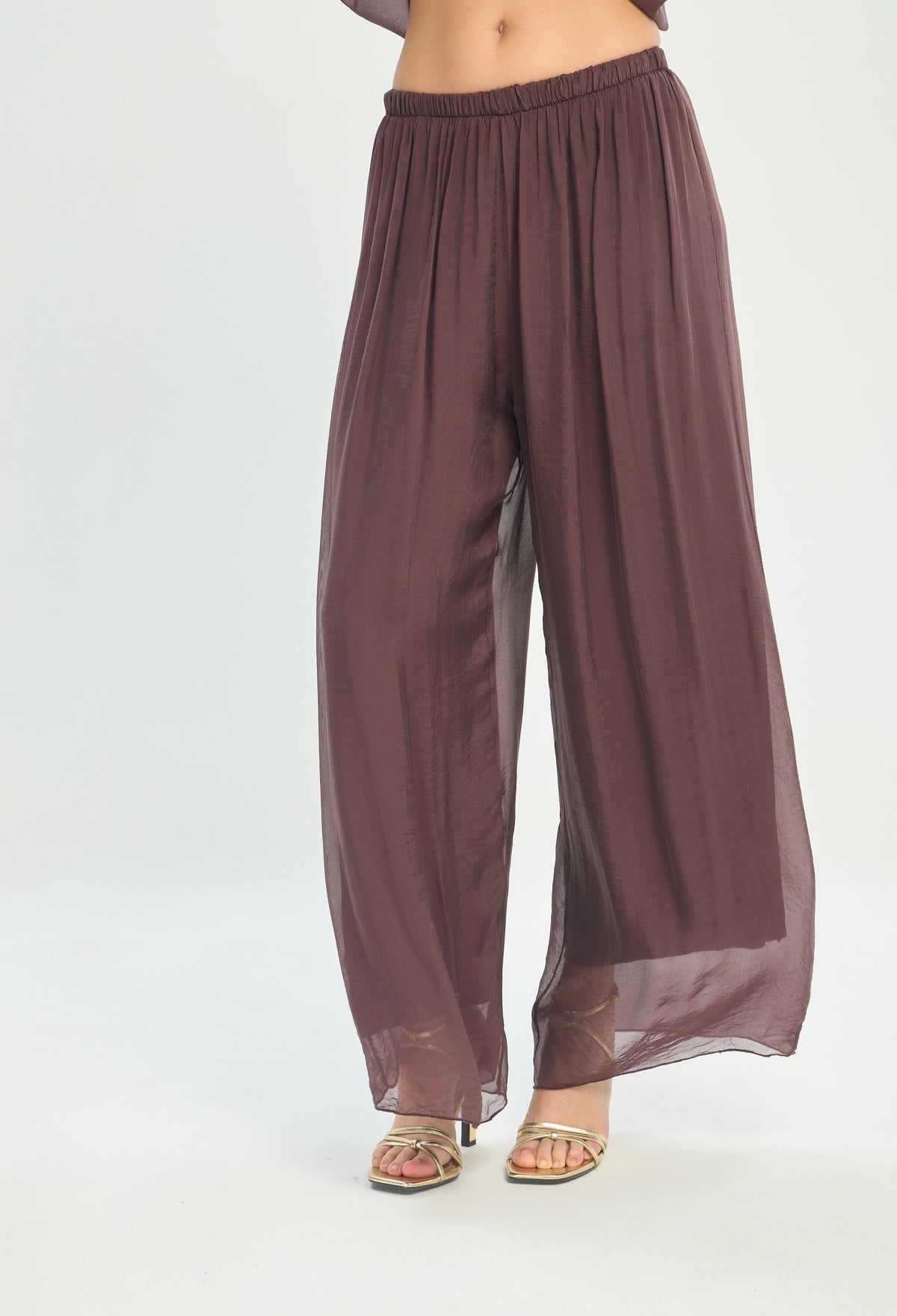 Pantalón Ancho de Seda Cintura Elástica uva BYBLA