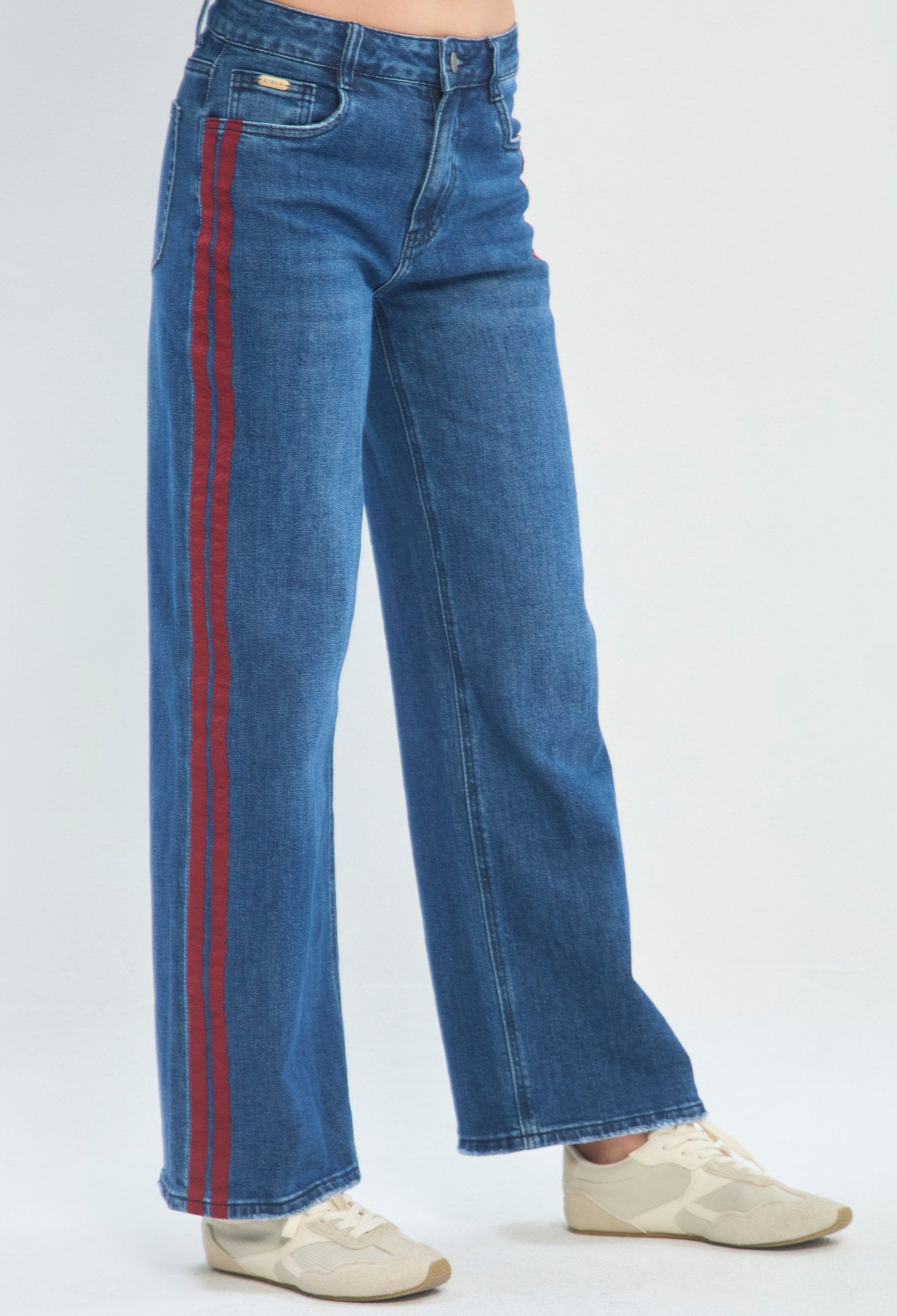 Pantalón Ancho Franja Lateral azul denim medio sale BYBLA - vista 3