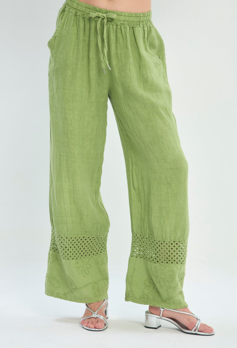 Pantalón Ancho Lino Calado verde manzana BYBLA - vista 2