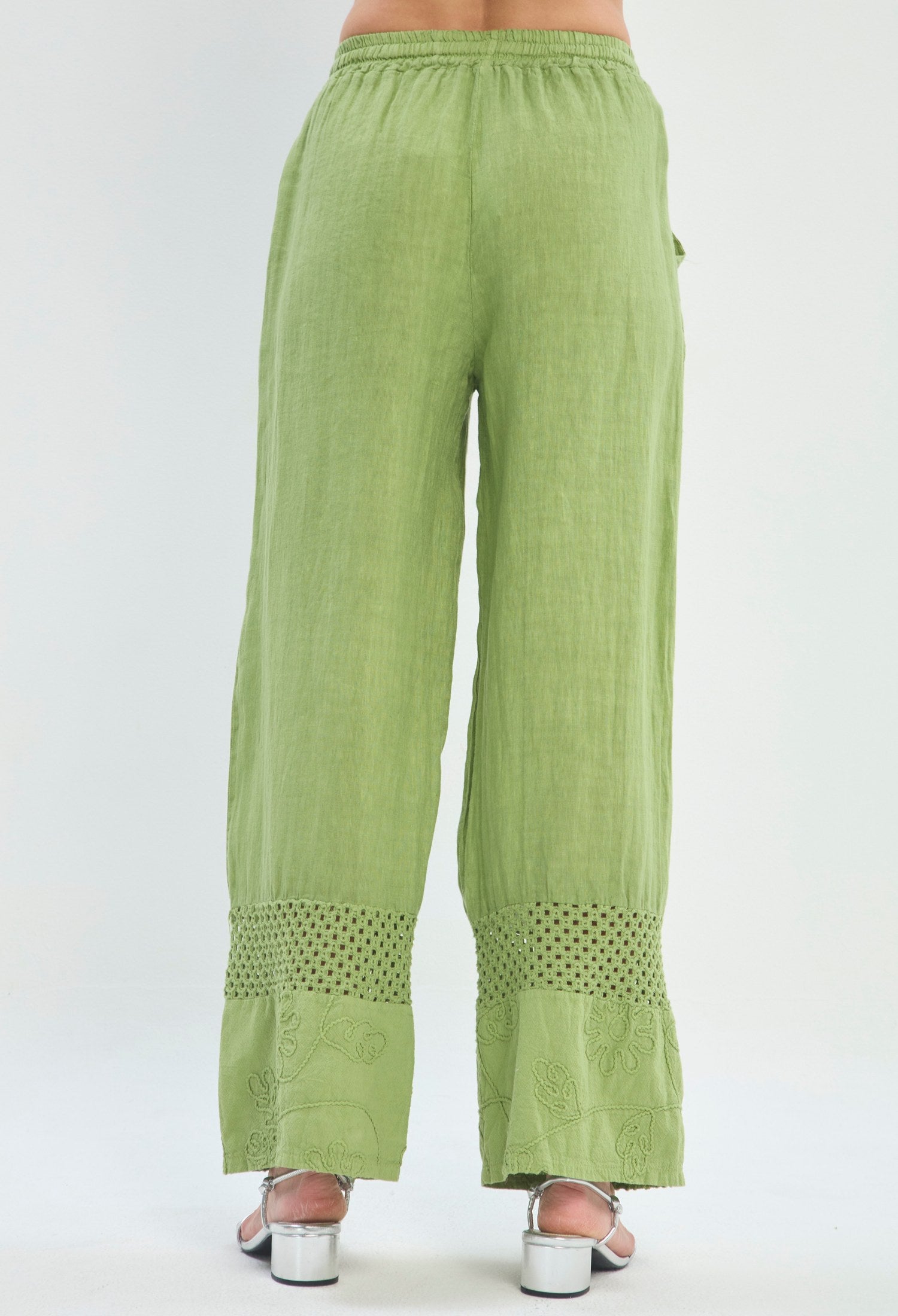 Pantalón Ancho Lino Calado verde manzana BYBLA - vista 4