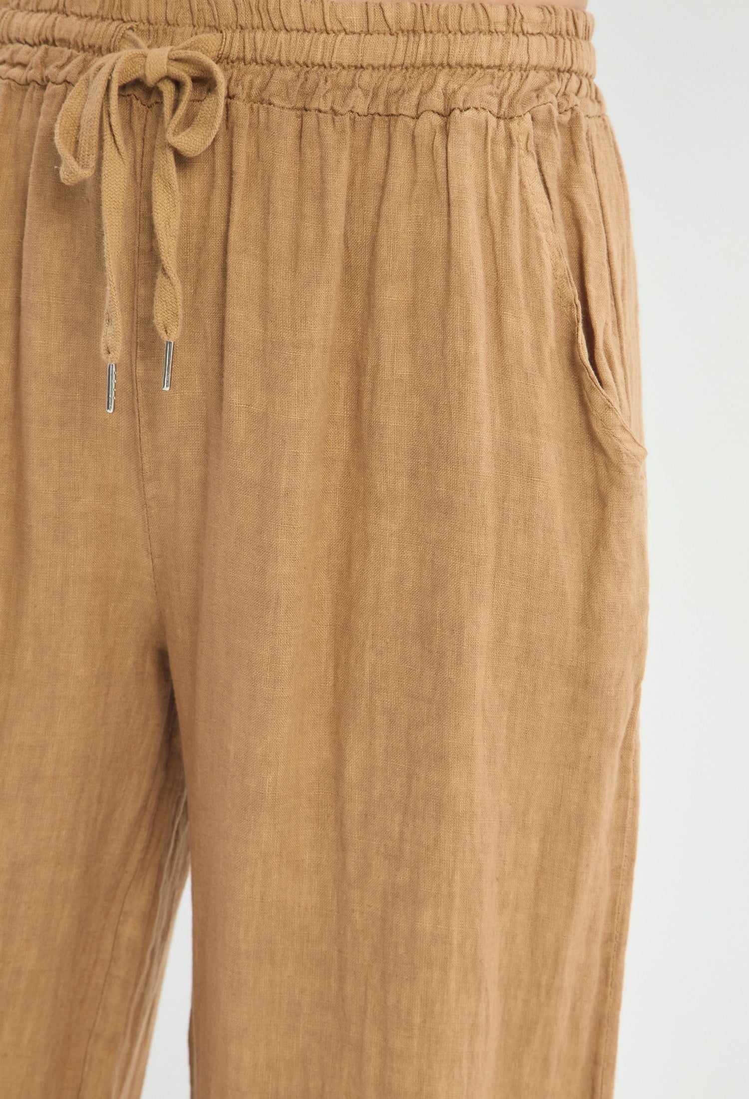 Pantalón Ancho Lino Calado camel BYBLA