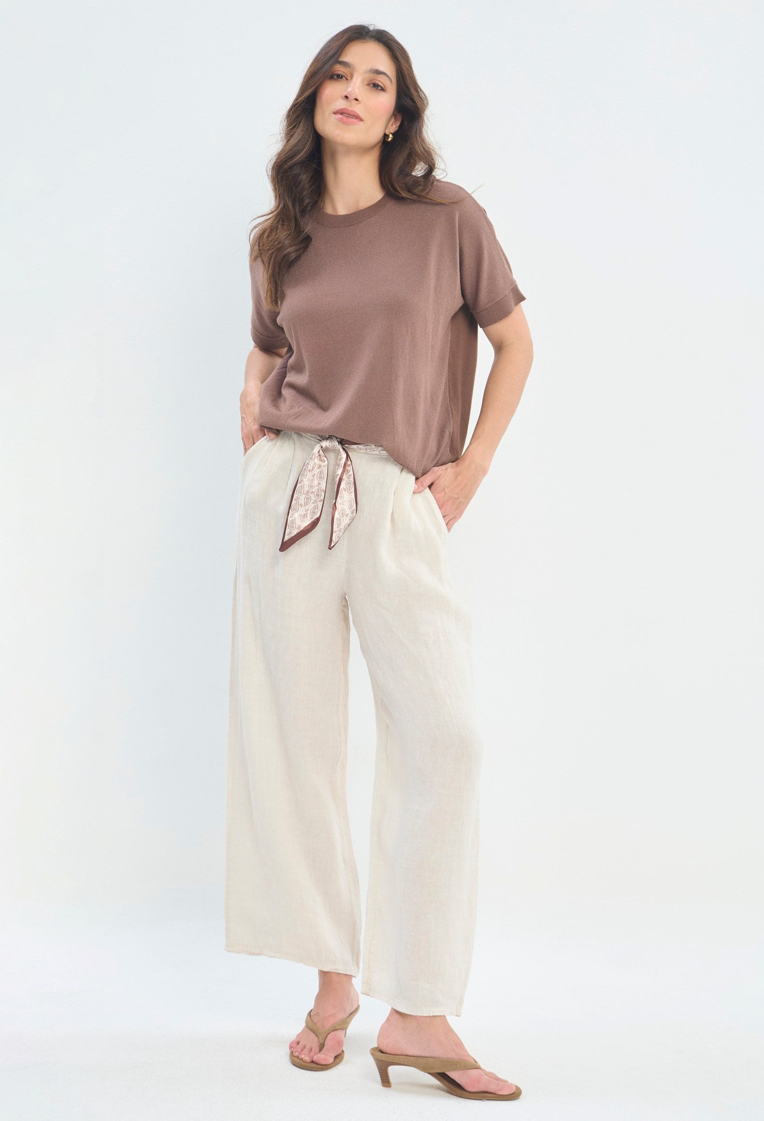 Pantalón Ancho Pinzas Tobillero crudo BYBLA - vista 7
