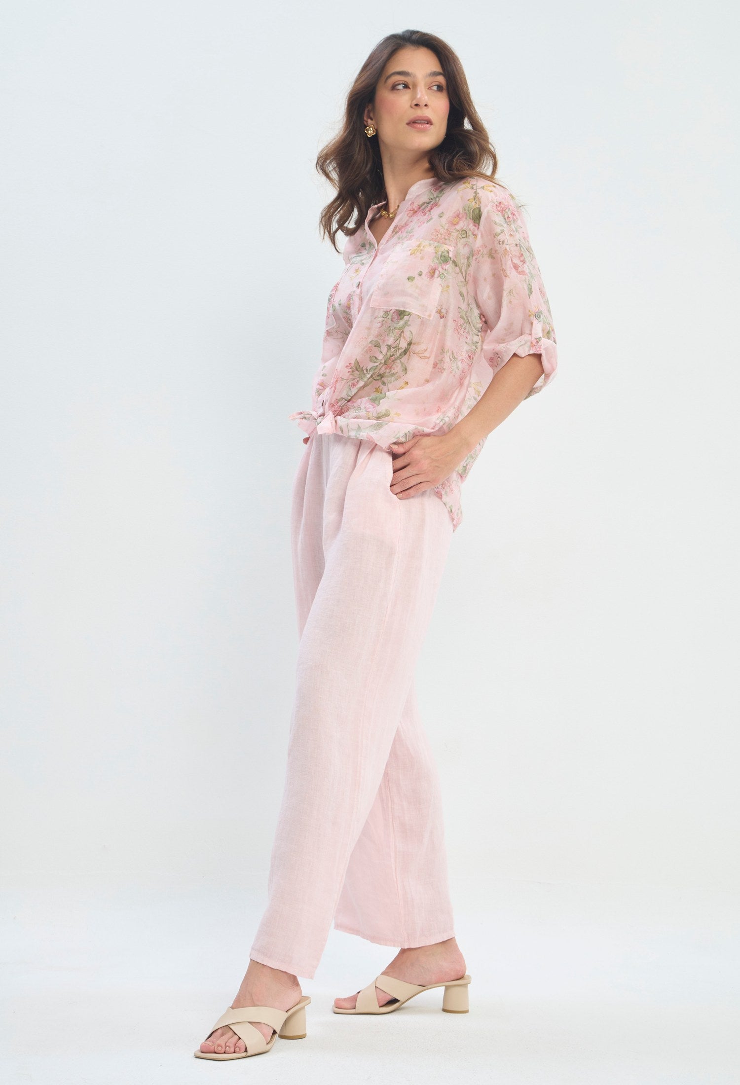 Pantalón Ancho Pinzas Tobillero rosa palo BYBLA