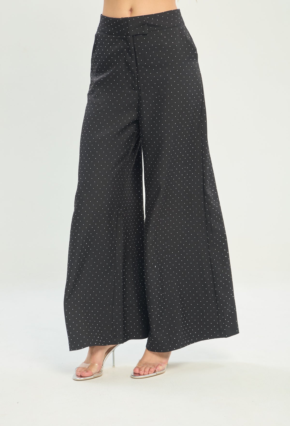 Pantalón Ancho Puntos de Cristales Negro BYBLA