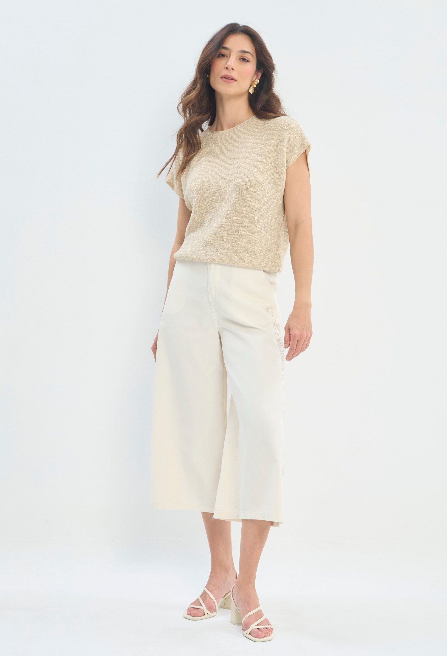 Pantalón Culotte Tiro Alto beige natural BYBLA