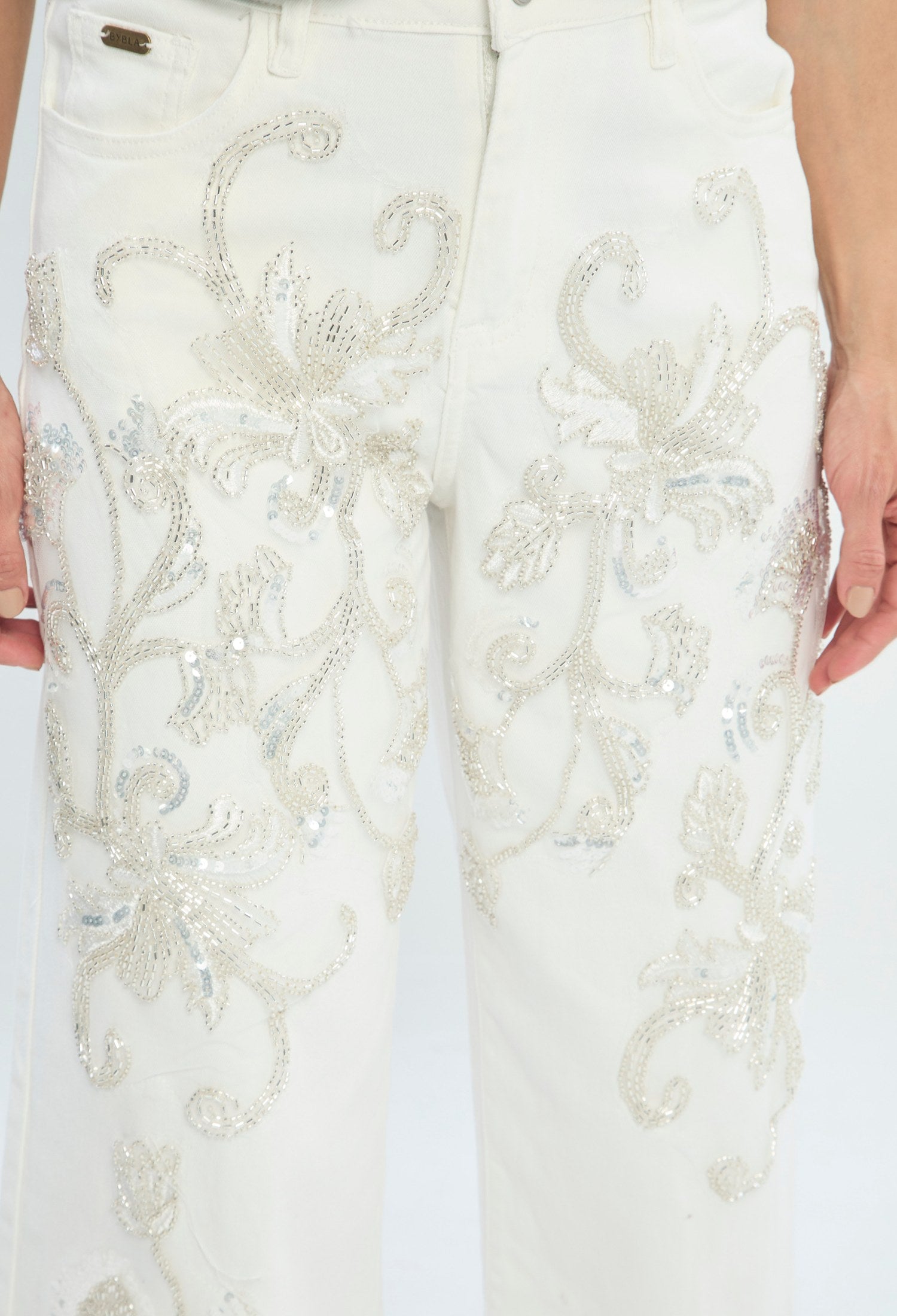 Pantalón Dril Bordado Perlas blanco BYBLA - vista 5